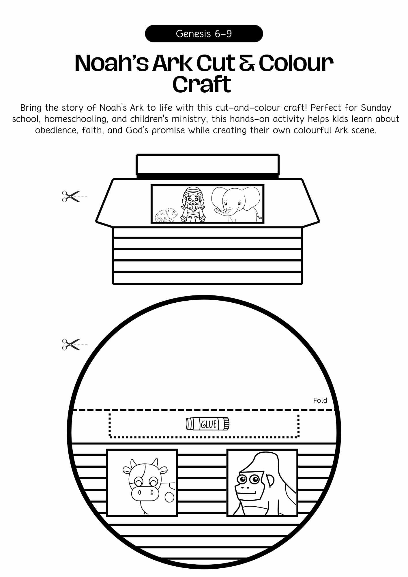 Noah s Ark Cut U0026 Colour Craft Free Printable Bible Activity For Kids Free Bible Worksheets