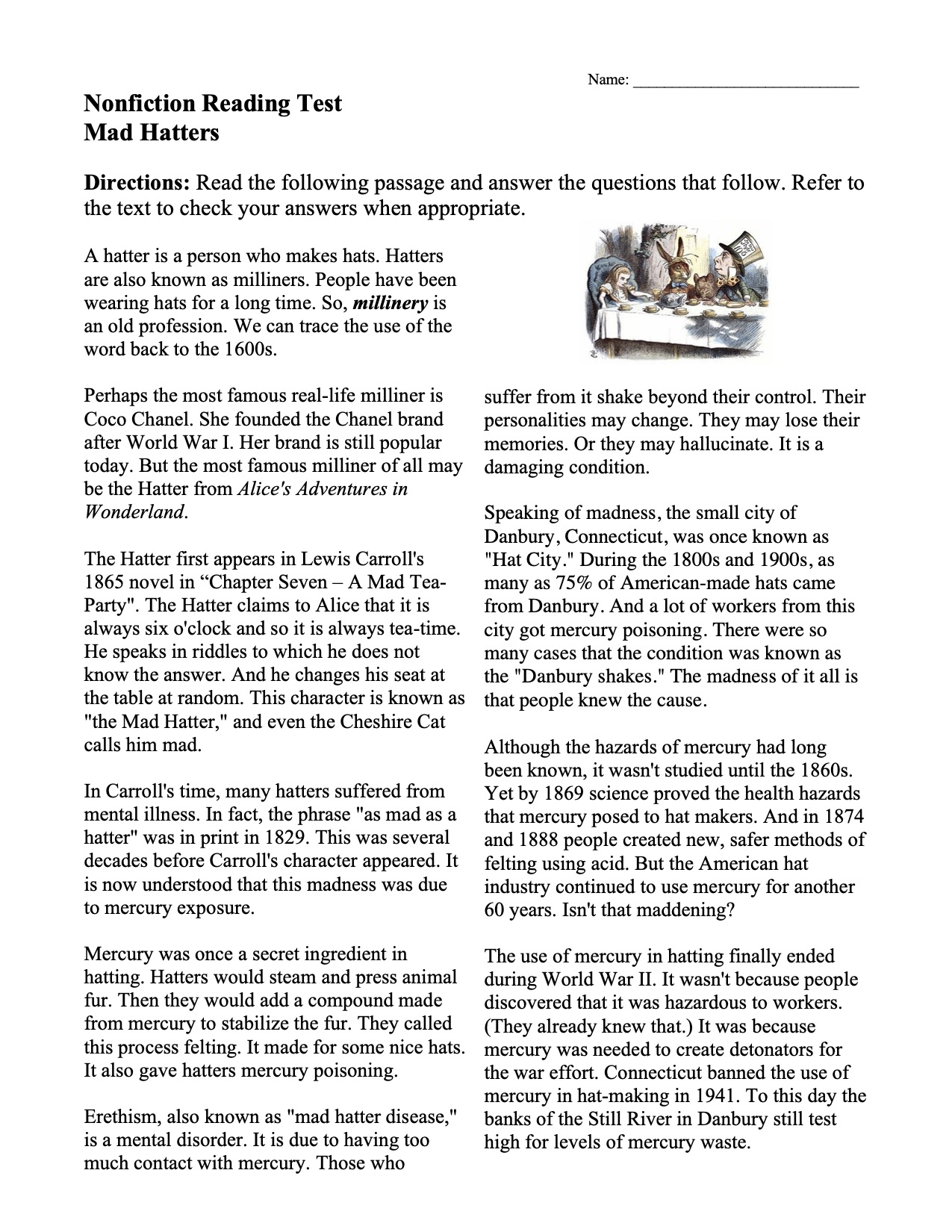 4th Grade Nonfiction Reading Comprehension Worksheets