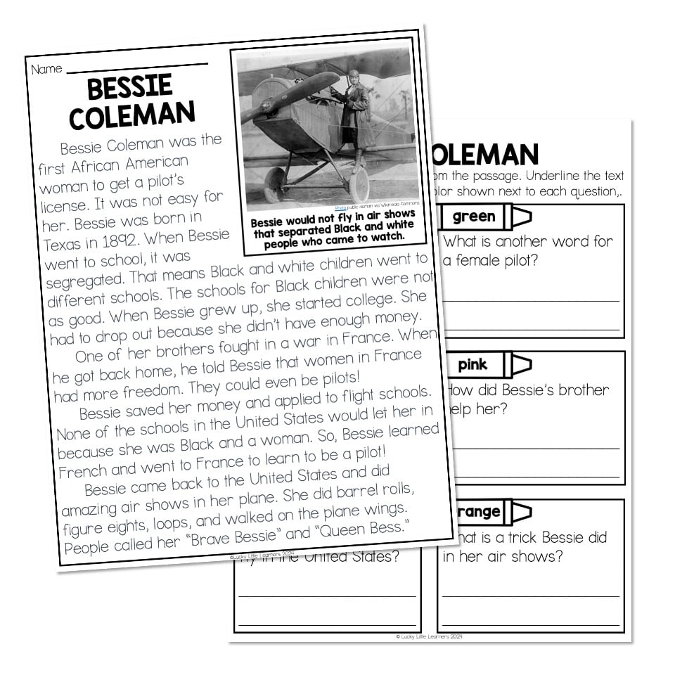 Nonfiction Reading Passage Biography Bessie Coleman Lucky 