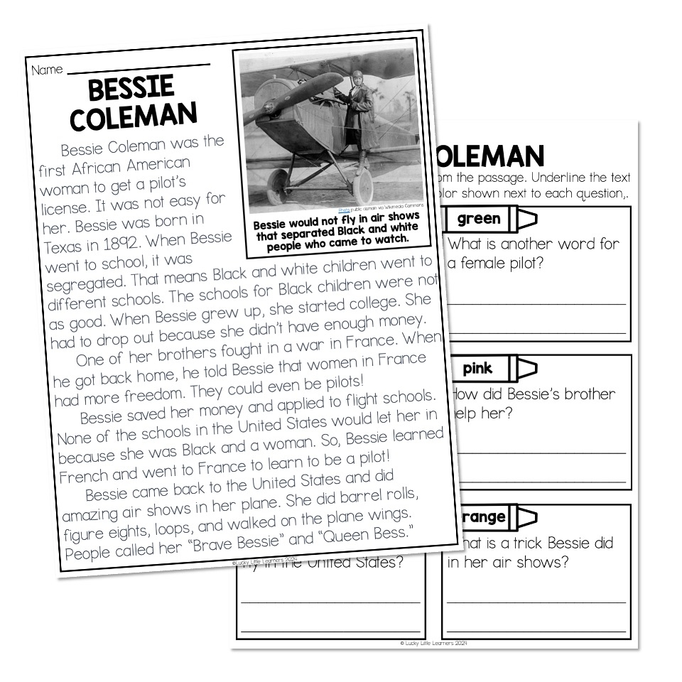 Nonfiction Reading Passage Biography Bessie Coleman Lucky 