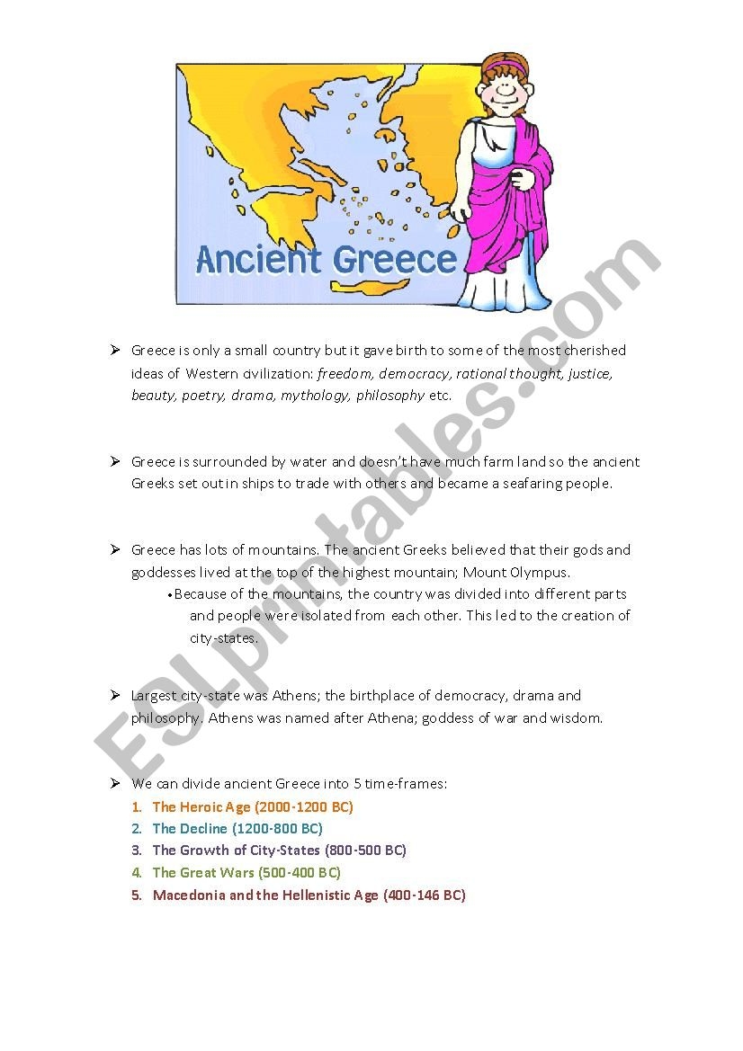 Ancient Greece Reading Comprehension Worksheet