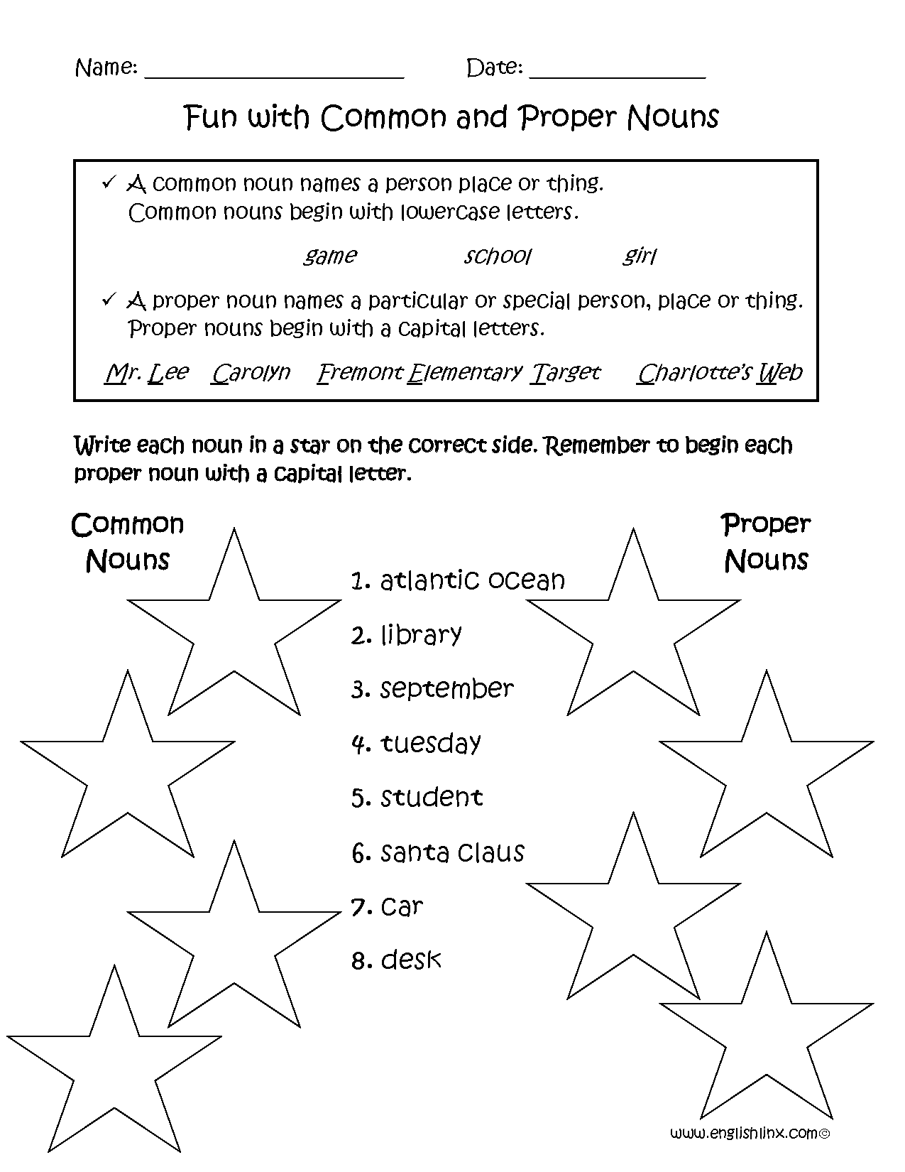 3rd Grade Noun Worksheets Printable Free