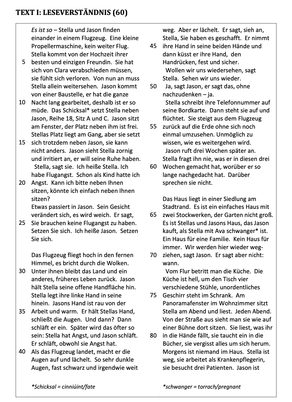 Novel Or Short Story Comprehension German Topic Questions Leaving Certificate