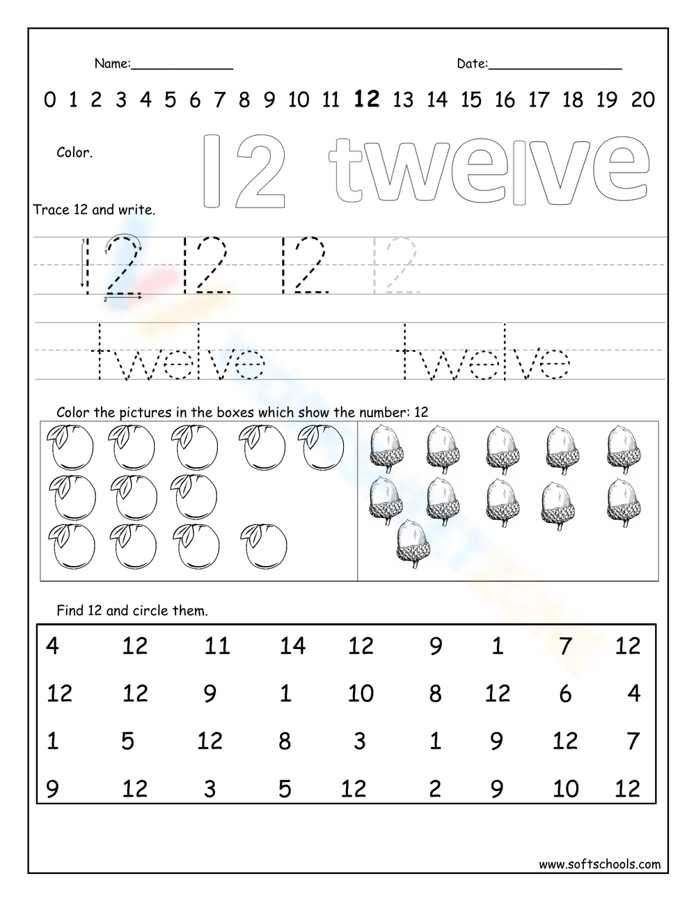 Number 12 Worksheets 2025