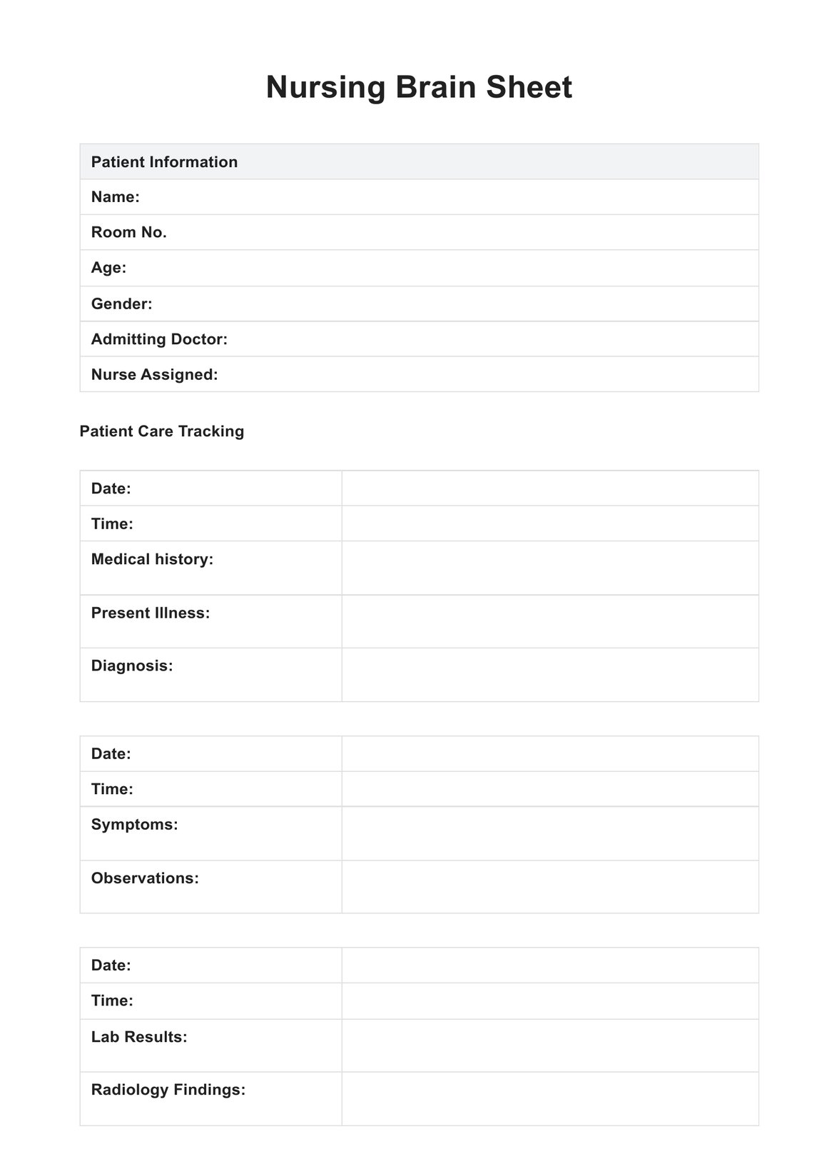 Nursing Brain Sheets U0026 Example Free PDF Download