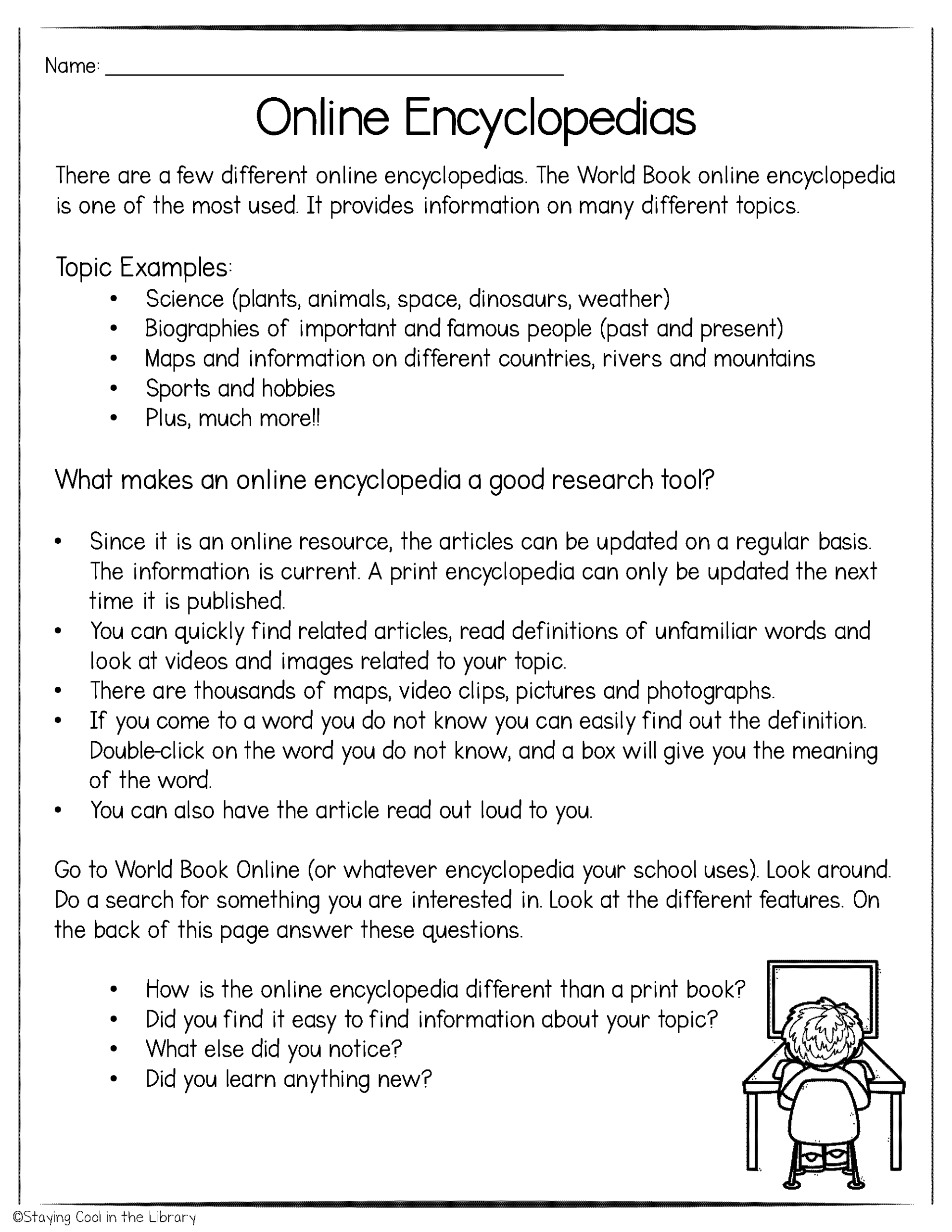 Online Encyclopedia Worksheets And Scavenger Hunts