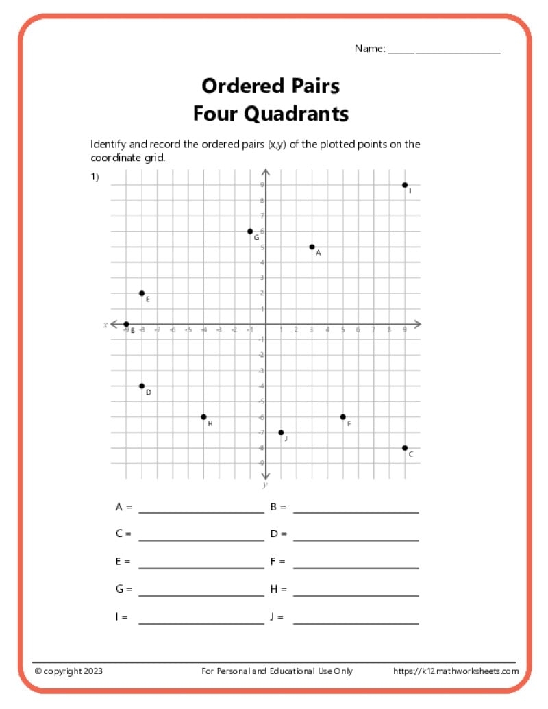Ordered Pairs On A Coordinate Plane