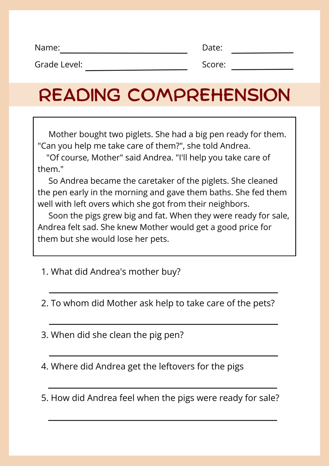 Page 4 Customize 253 Reading Comprehension Worksheets Templates 