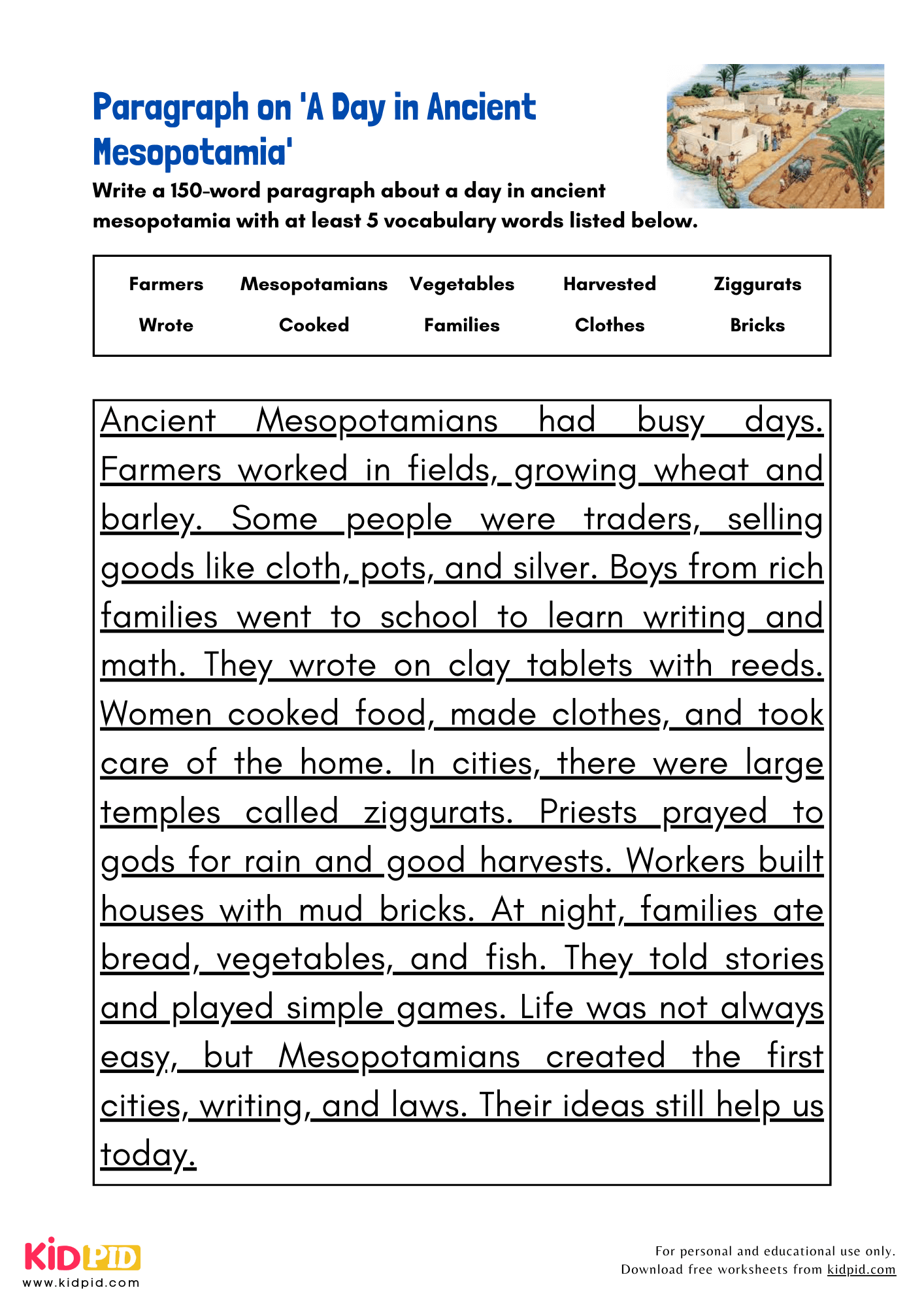 Ancient Mesopotamia Reading Comprehension Worksheets