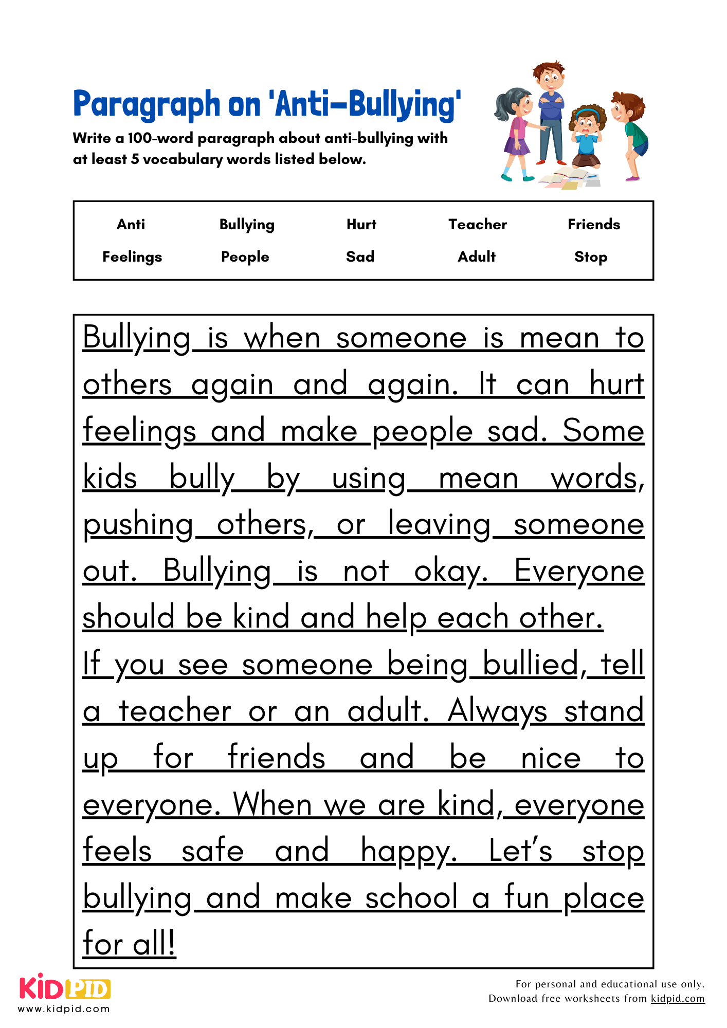 Free Bullying Reading Comprehension Worksheets