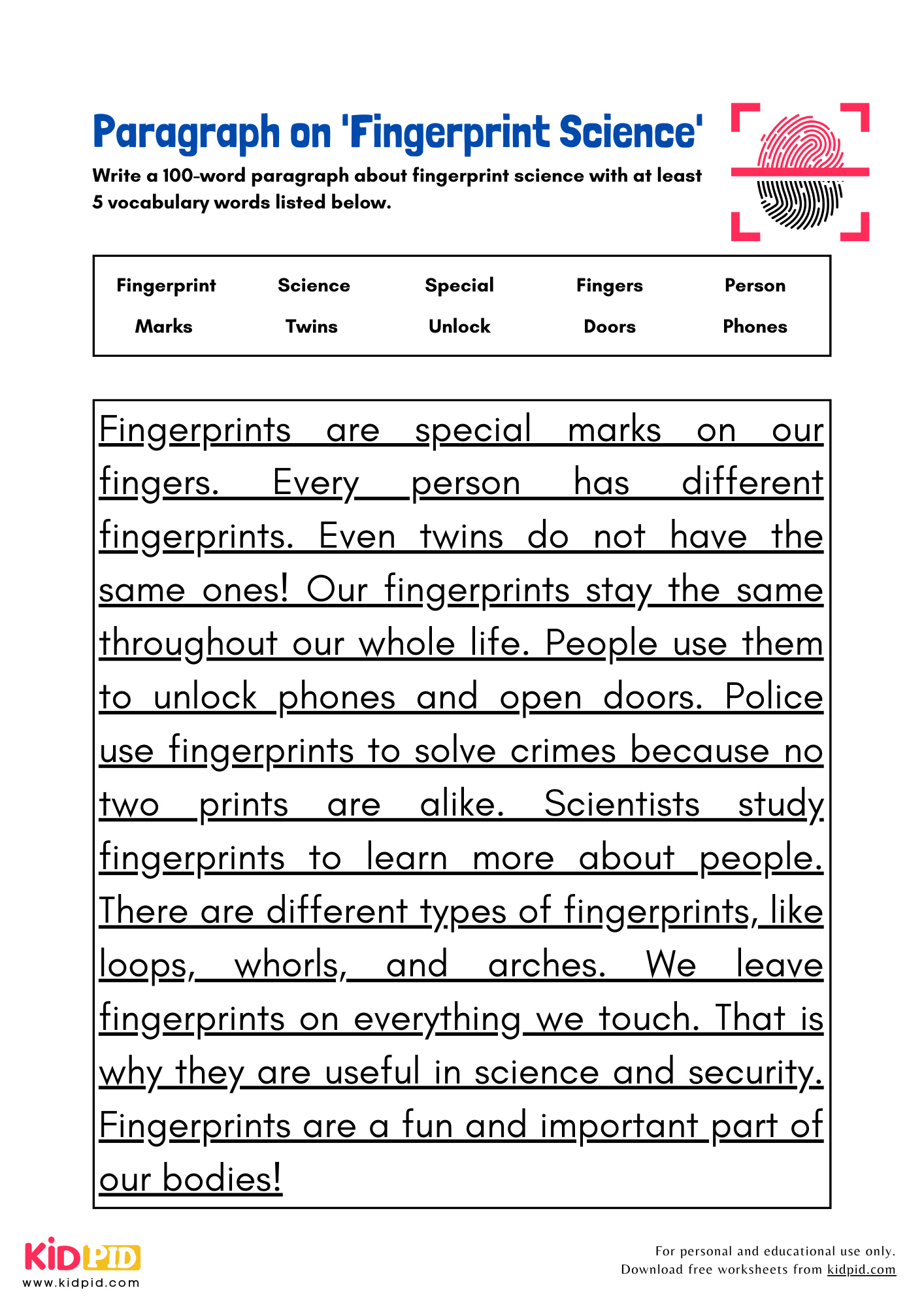 Paragraph On Fingerprint Science Kidpid