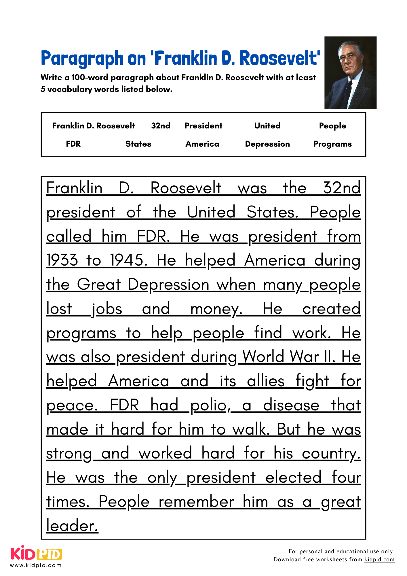 Paragraph On Franklin D Roosevelt Kidpid