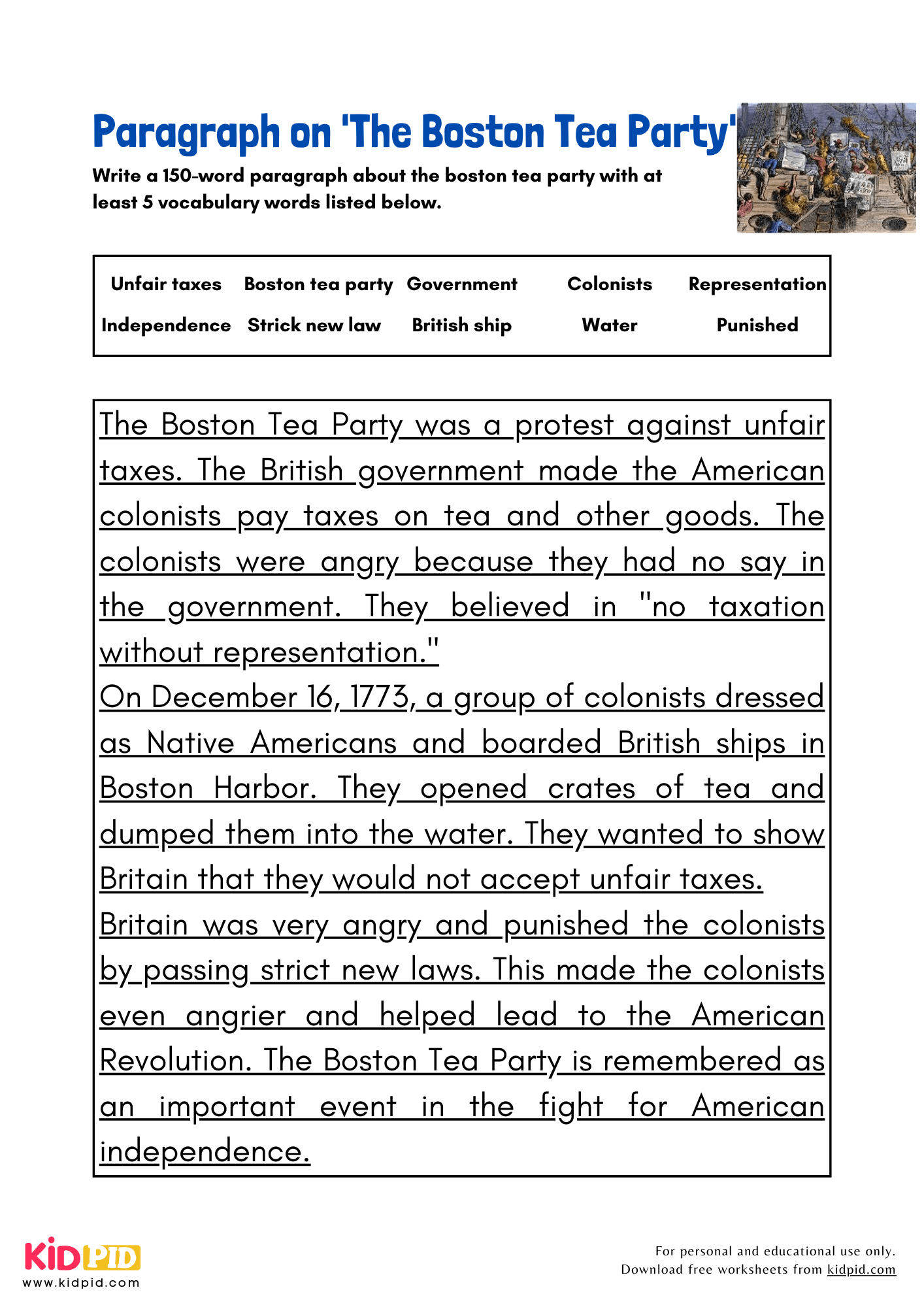 Paragraph On The Boston Tea Party Kidpid