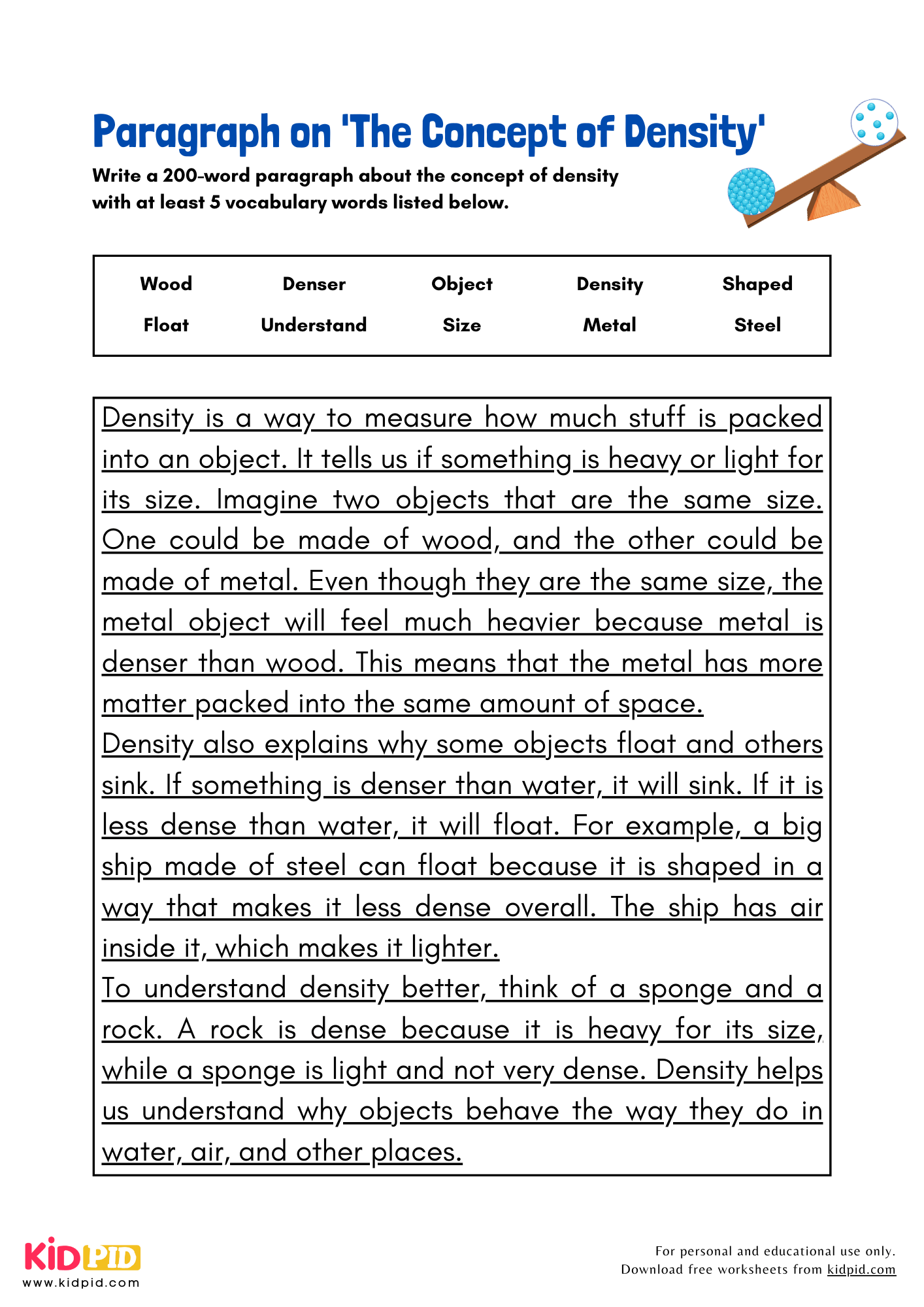 Paragraph On The Concept Of Density Kidpid