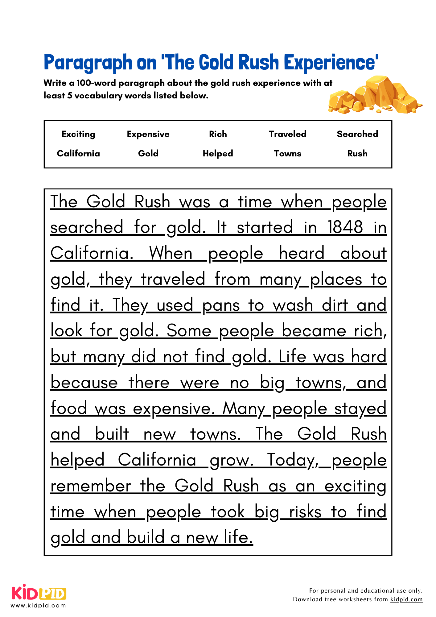Paragraph On The Gold Rush Experience Kidpid
