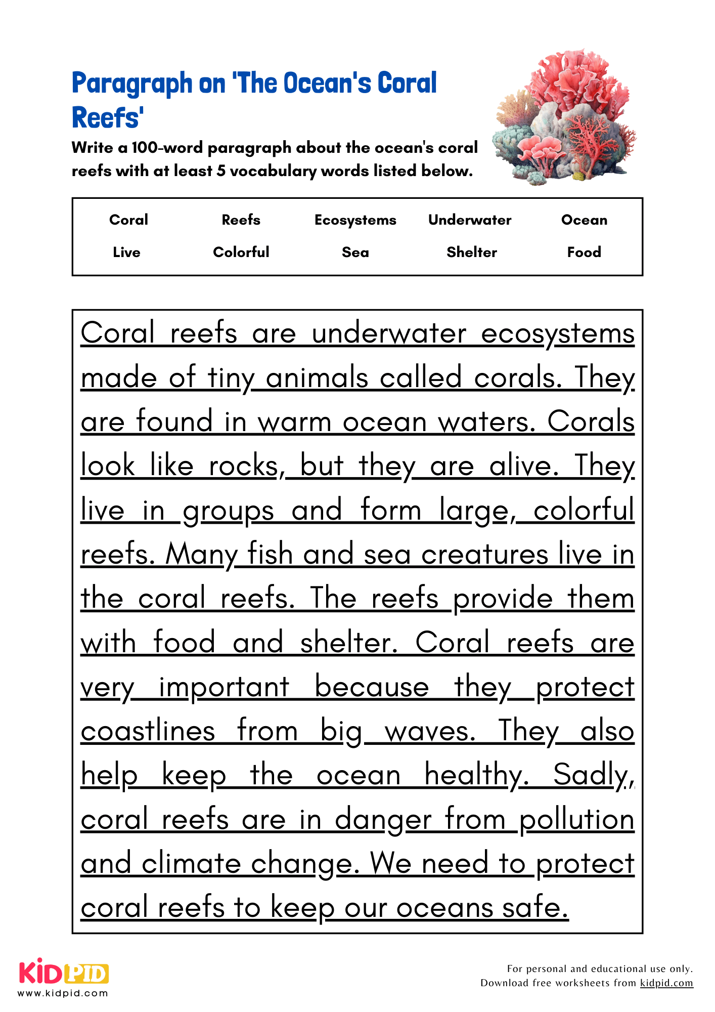 Paragraph On The Ocean s Coral Reefs Kidpid