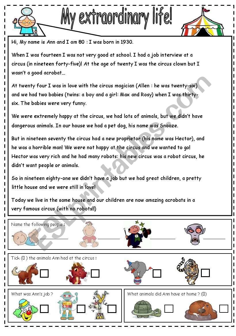 Past Life In A Circus ESL Worksheet By Jamiejules