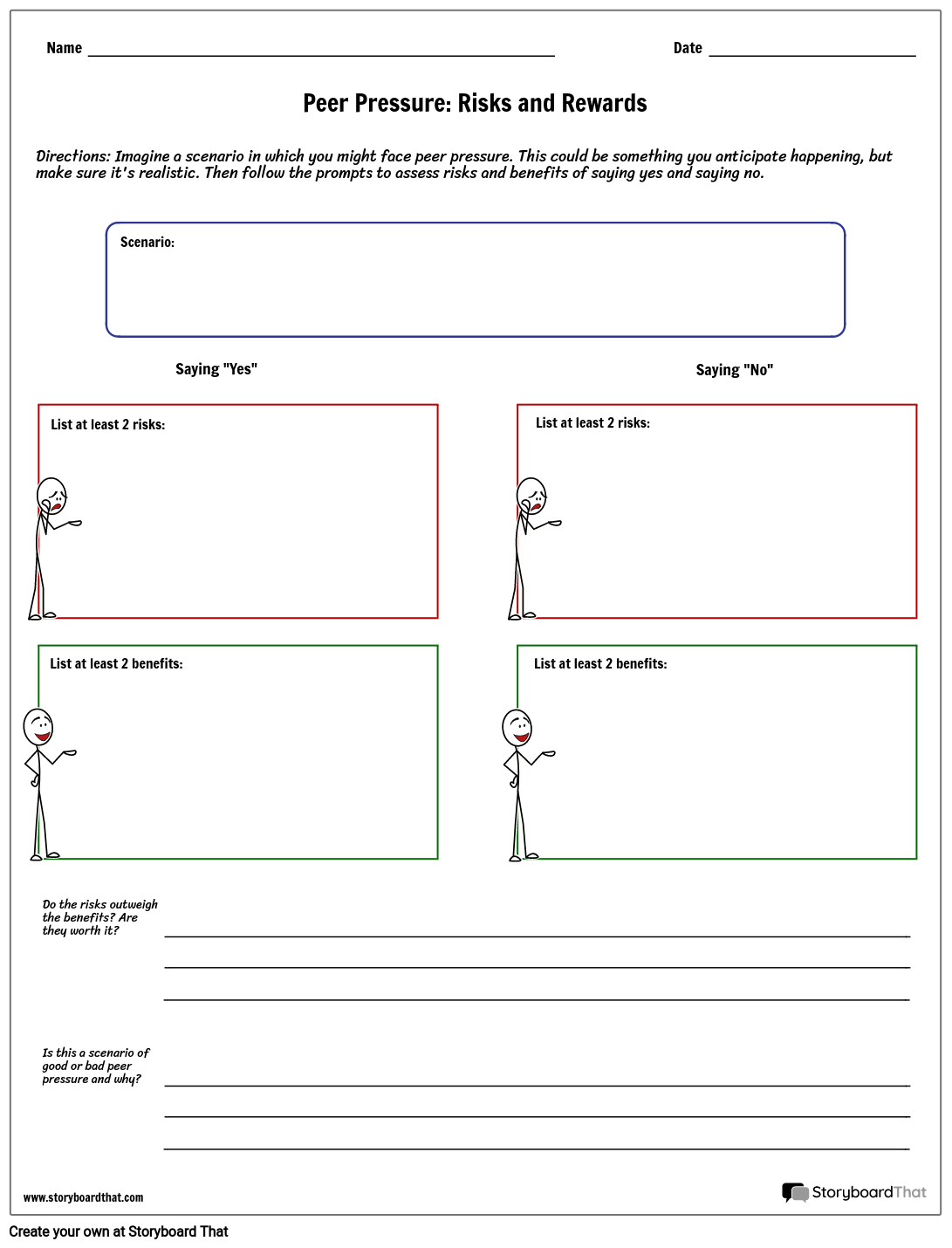 Peer Pressure Activities Scenario Worksheet
