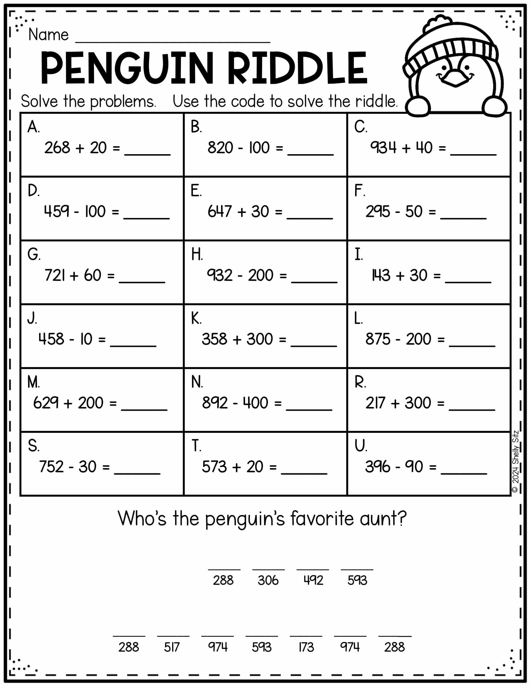 Penguin Math Freebie Second Grade Teaching Blog