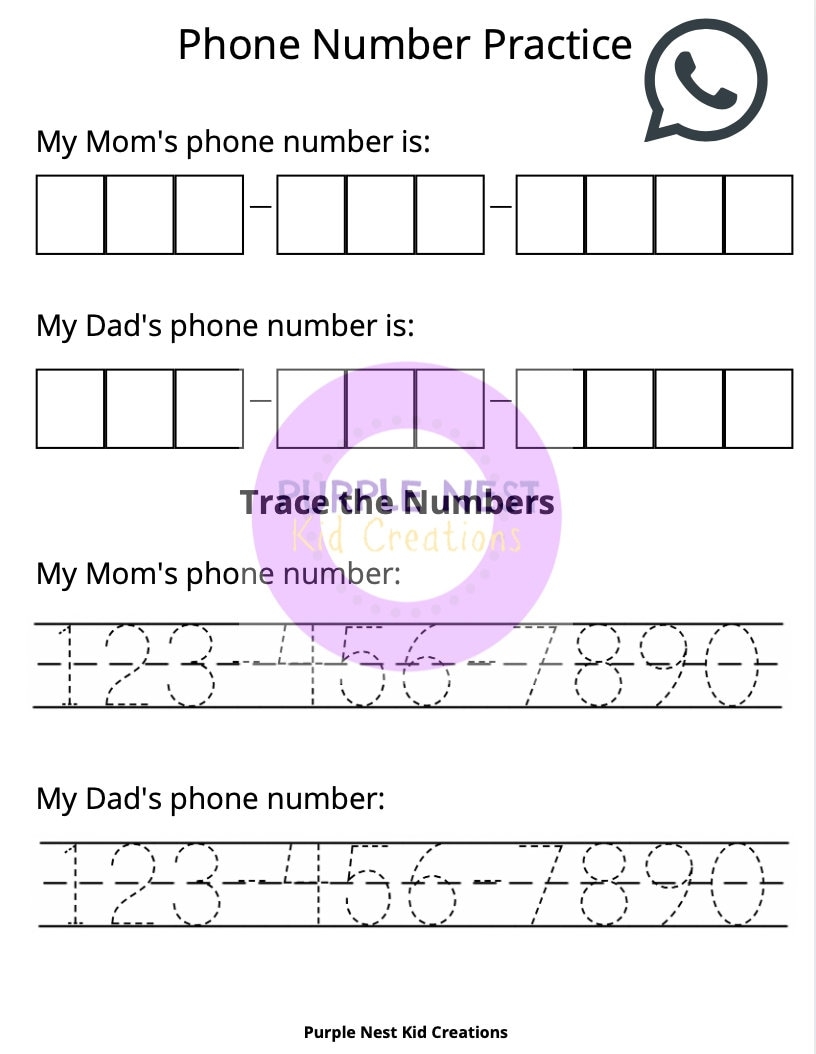 Phone Number U0026 Address Printable Worksheet All About Me Phone Number Address Writing Practice Morning Time Preschool Kindergarten Etsy