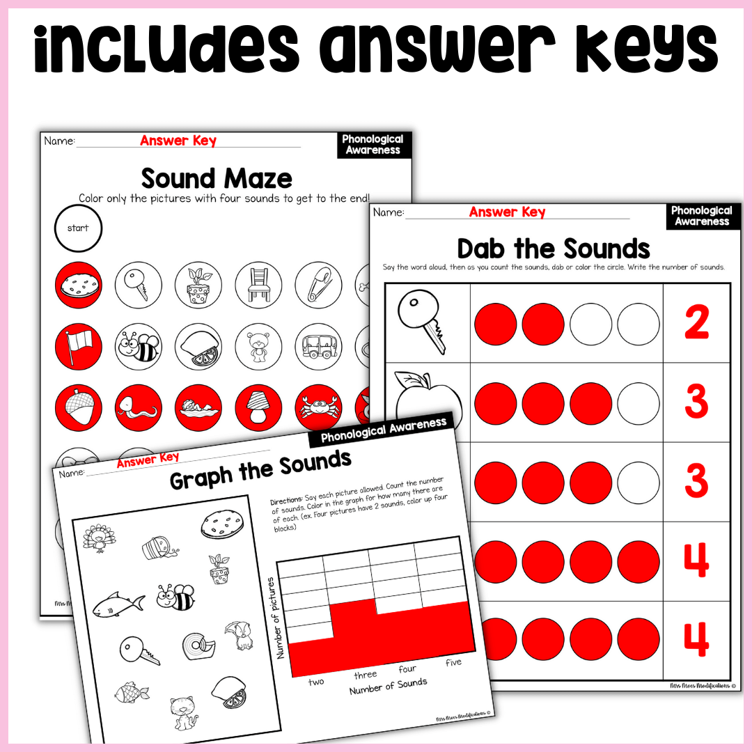 Phoneme Segmentation Phonological Awareness Worksheets Mrs Moe s Modifications