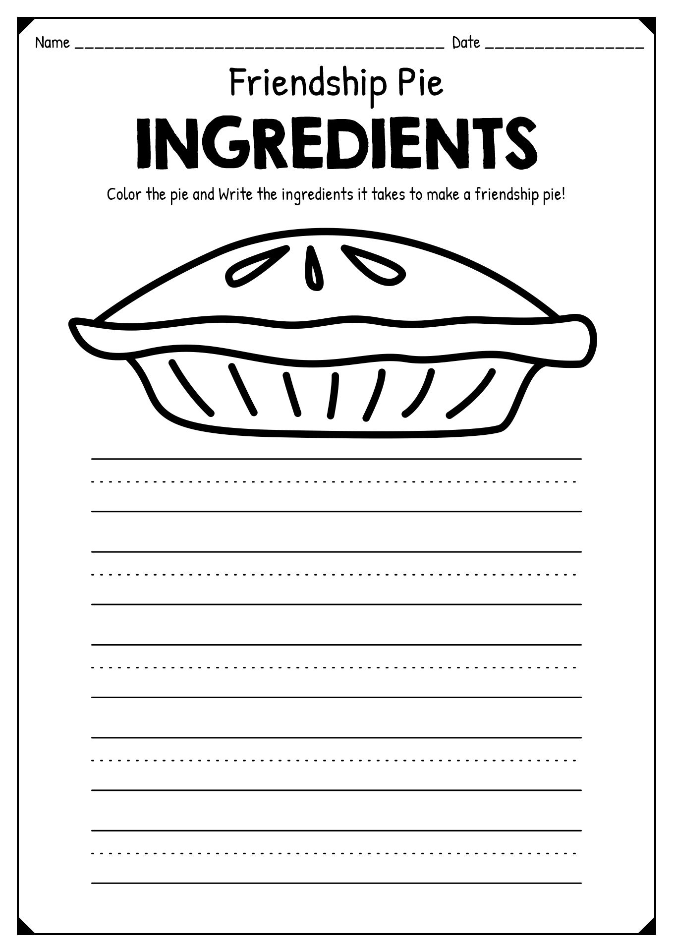 Pie Friendship Activity Friendship Activities Friendship 