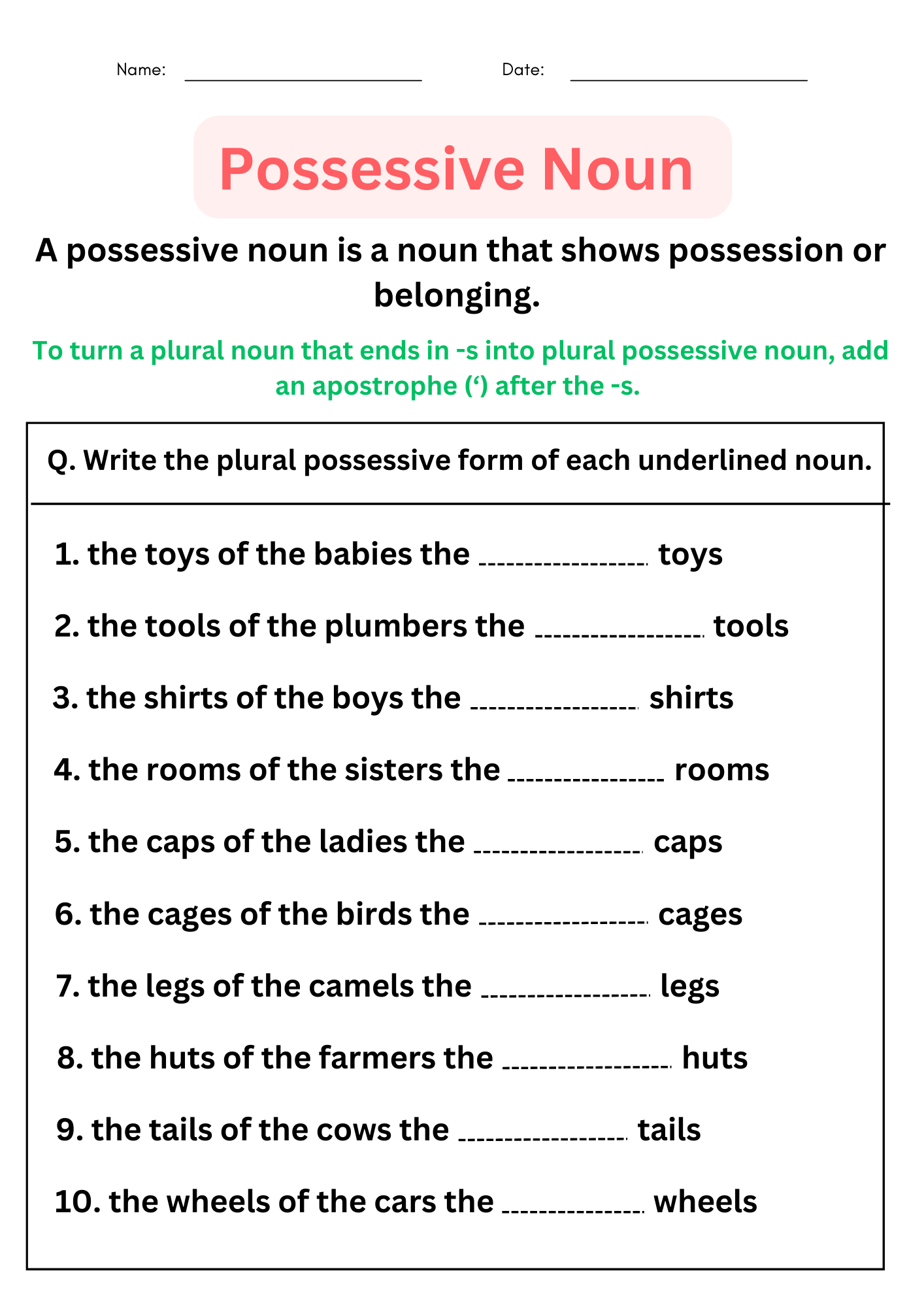 Possessive Nouns Worksheets With Answers Digital And Printable For Grade 4 5