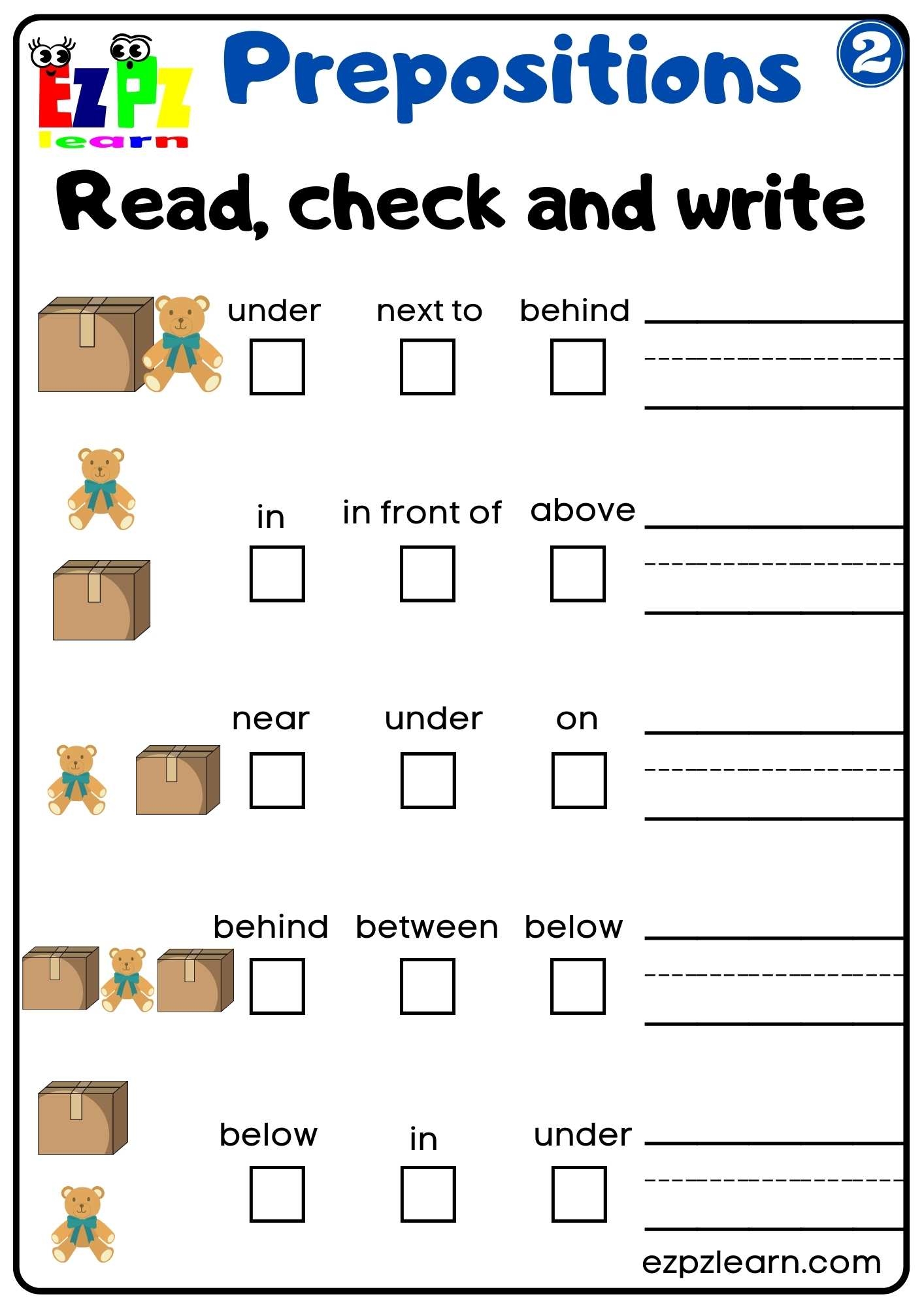 Prepositions Of Place Read Check And Write Worksheet For 
