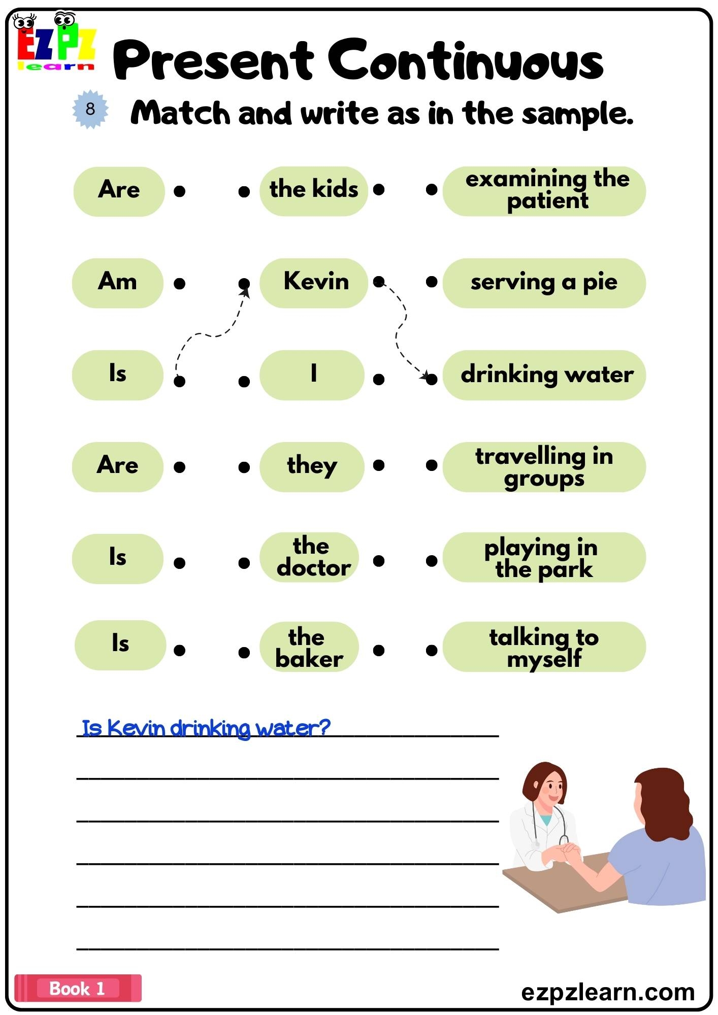 Present Continuous Match And Write The Sentences Grammar Worksheet Book1 Pdf Ezpzlearn