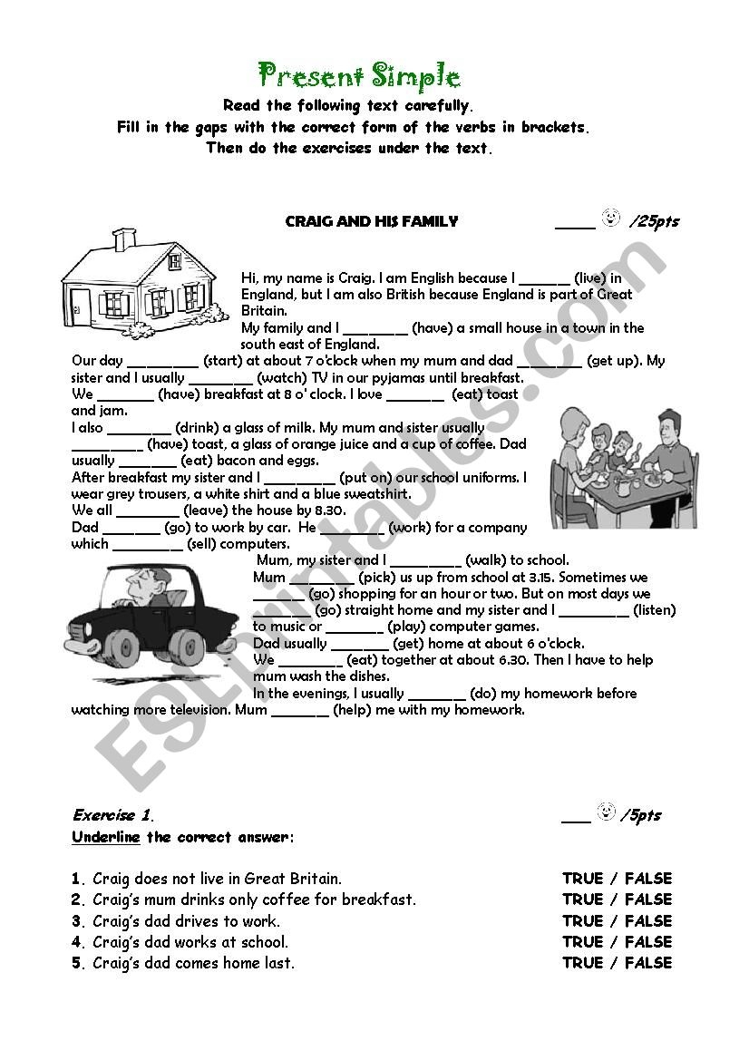 Esl Worksheets Present Simple Reading Comprehension