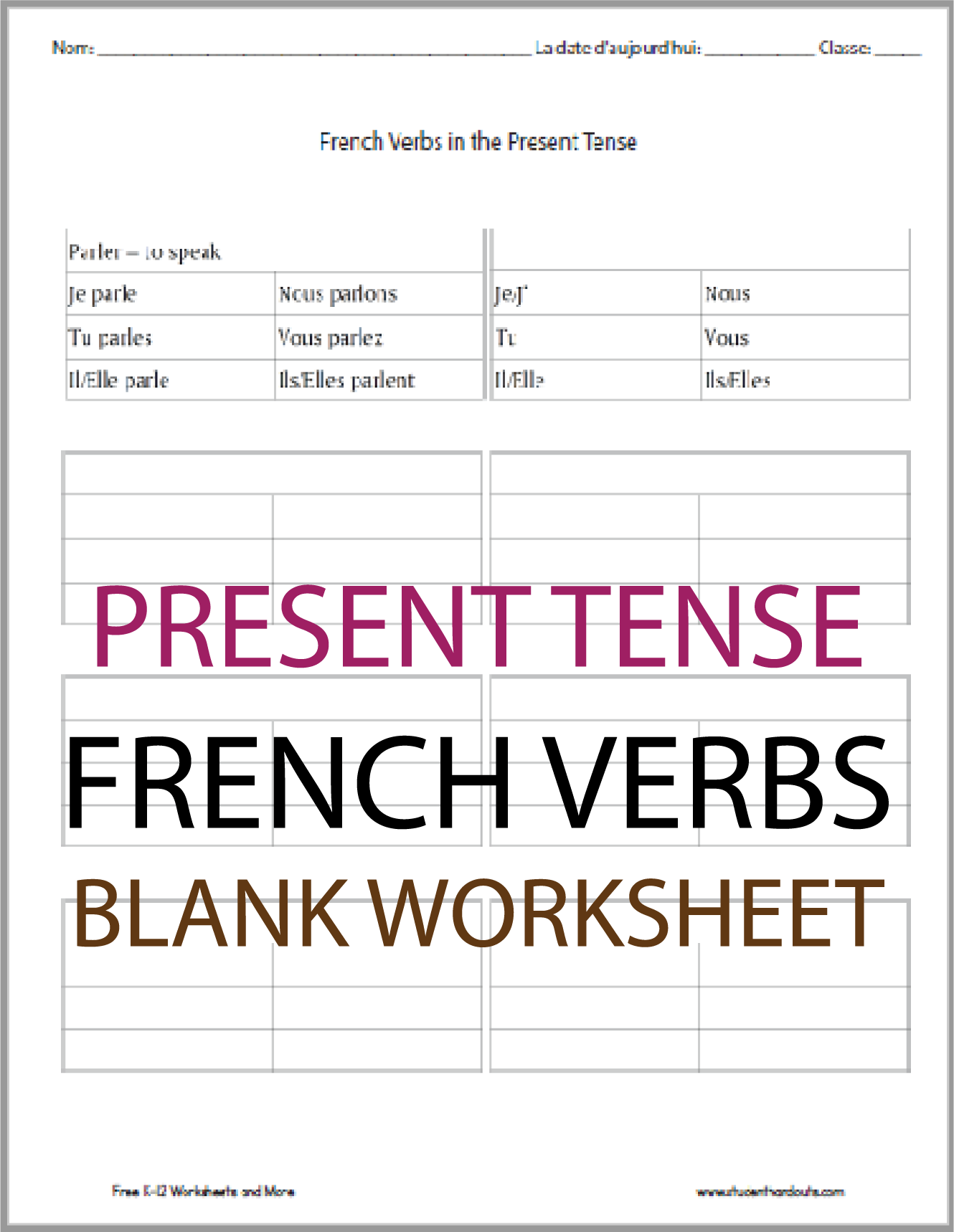 Present Tense French Verbs Worksheet Student Handouts