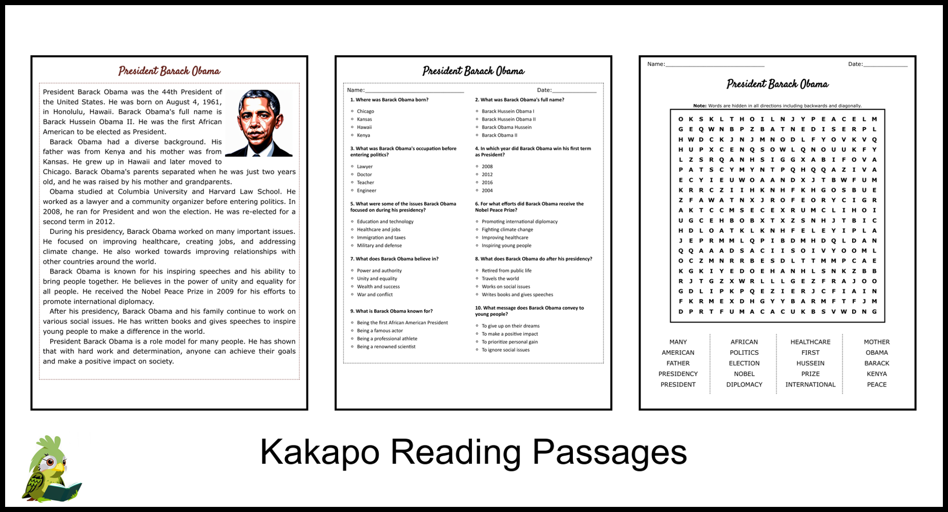 Barack Obama Reading Comprehension Worksheet