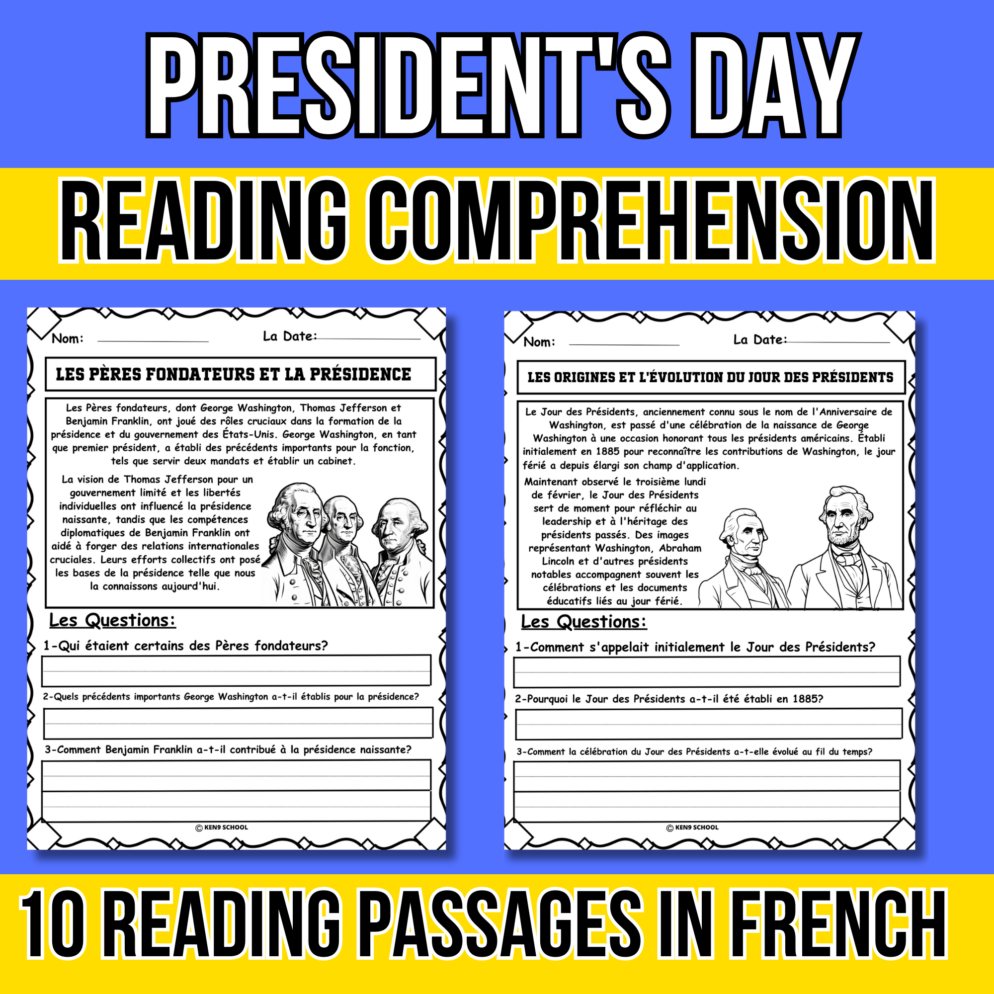 Presidents Day Reading Comprehension Passages And Questions In French Made By Teachers