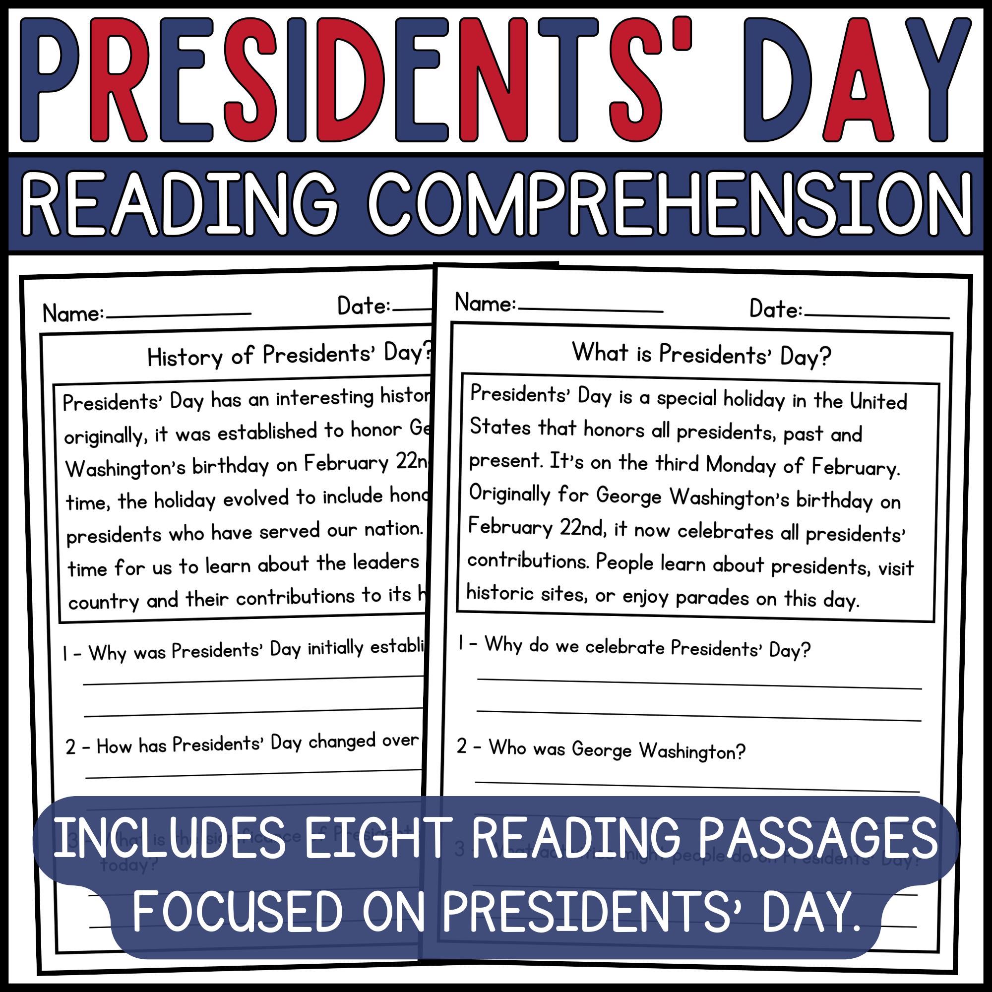 Presidents Day Reading Comprehension Passages And Questions Presidents Day Reading Passages Made By Teachers