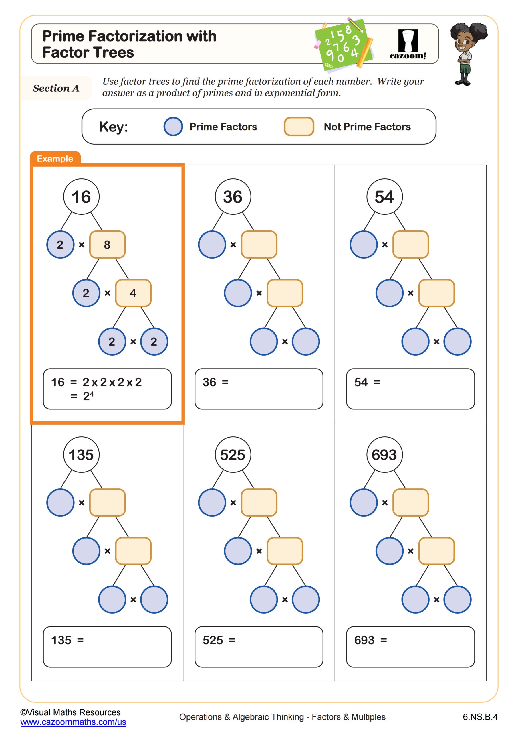 Prime Factorization With Factor Trees Worksheet 6th Grade PDF 