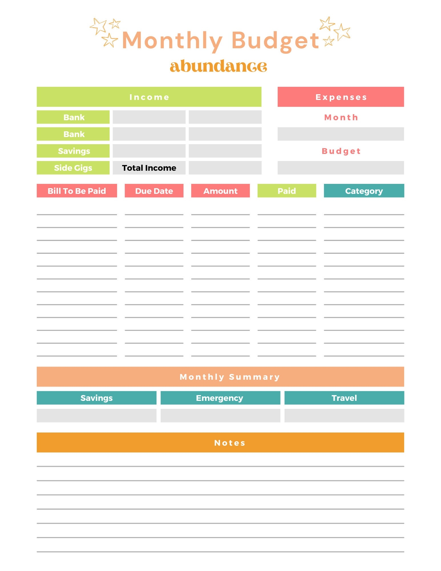 Print At Home Budget Worksheet Financial Planning Etsy