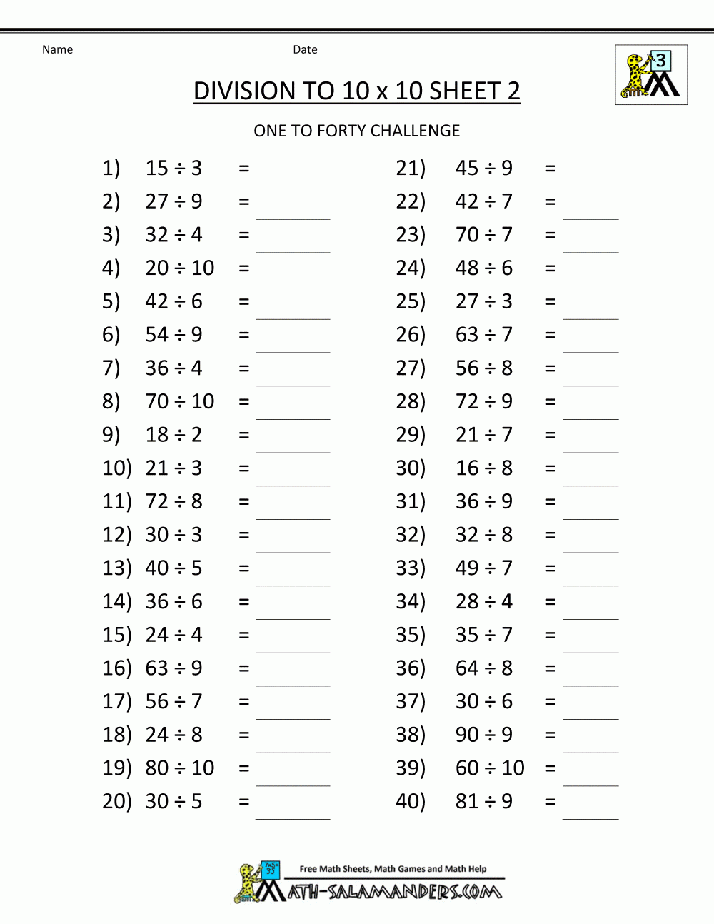 Printable Division Worksheets 3rd U0026 4th Grade