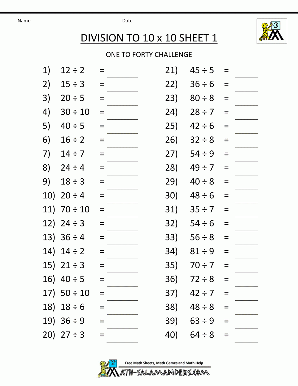 Printable Division Worksheets 3rd U0026 4th Grade