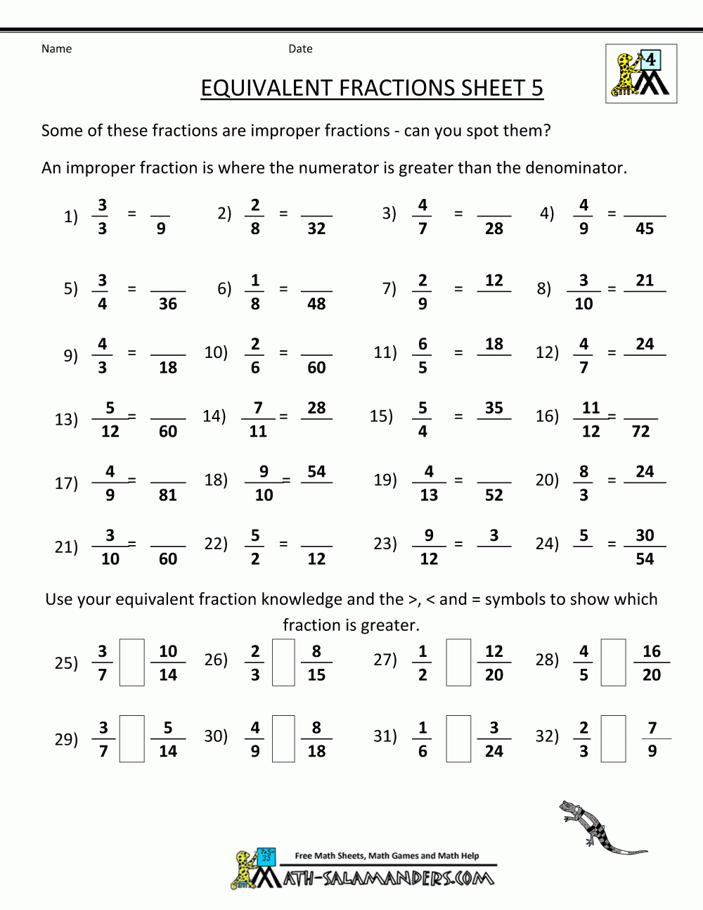 Printable fraction worksheets equivalent fractions 5 The City Worksheets Library