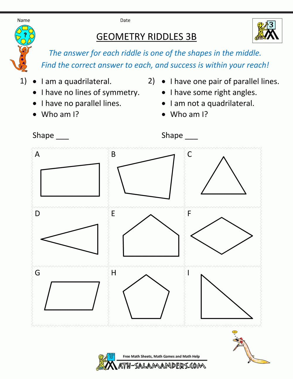 Printable Geometry Worksheets Riddles Worksheets Library