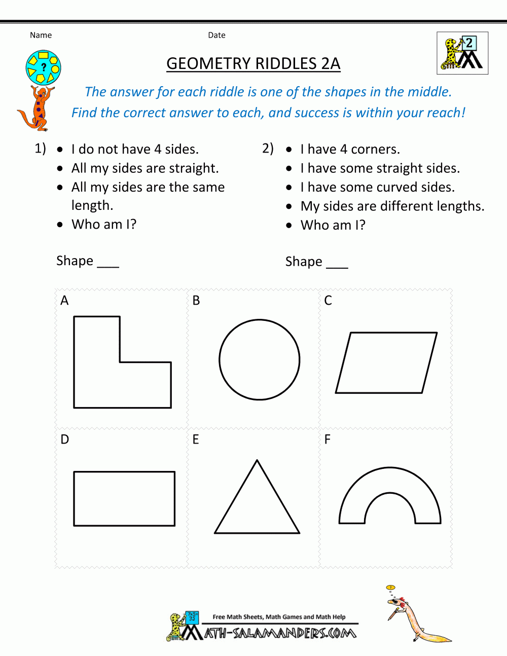 Geometry Worksheets Free Printable