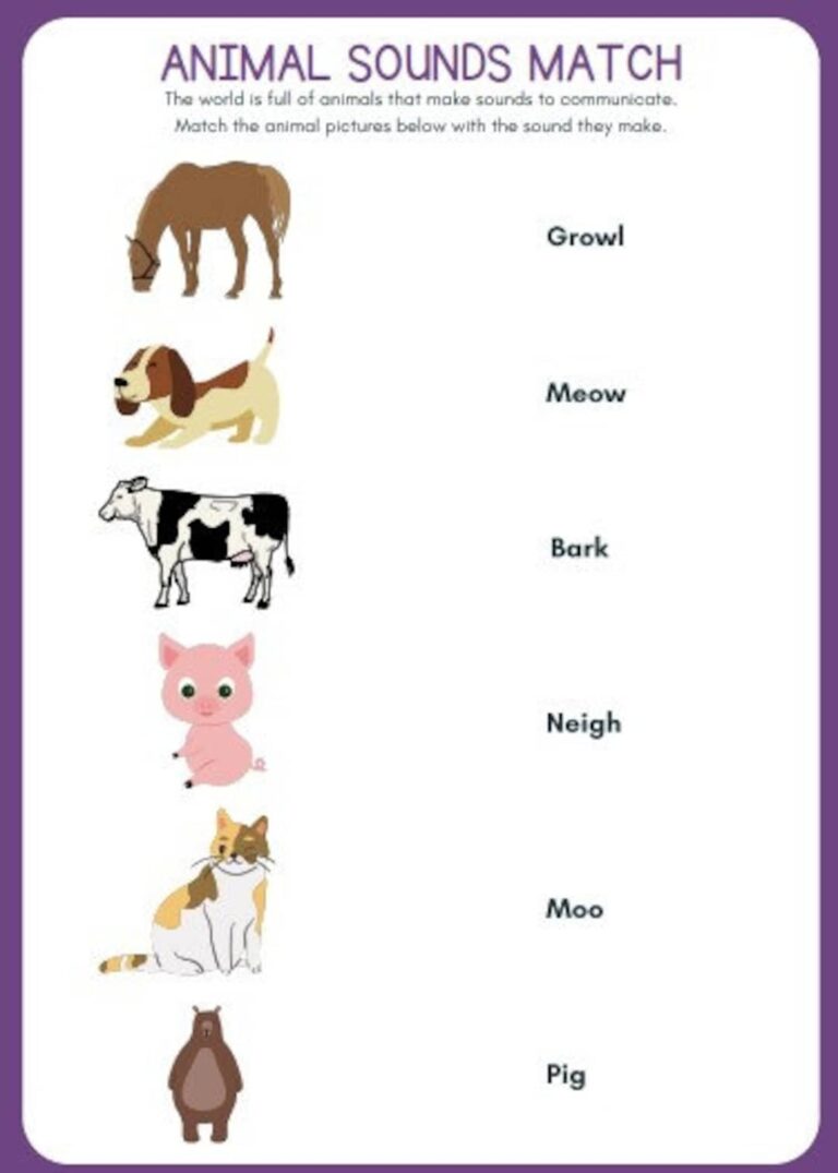 Printable Literacy reading writing Help Match Animal To Their Sound 1 Worksheet For Elementary Students Etsy