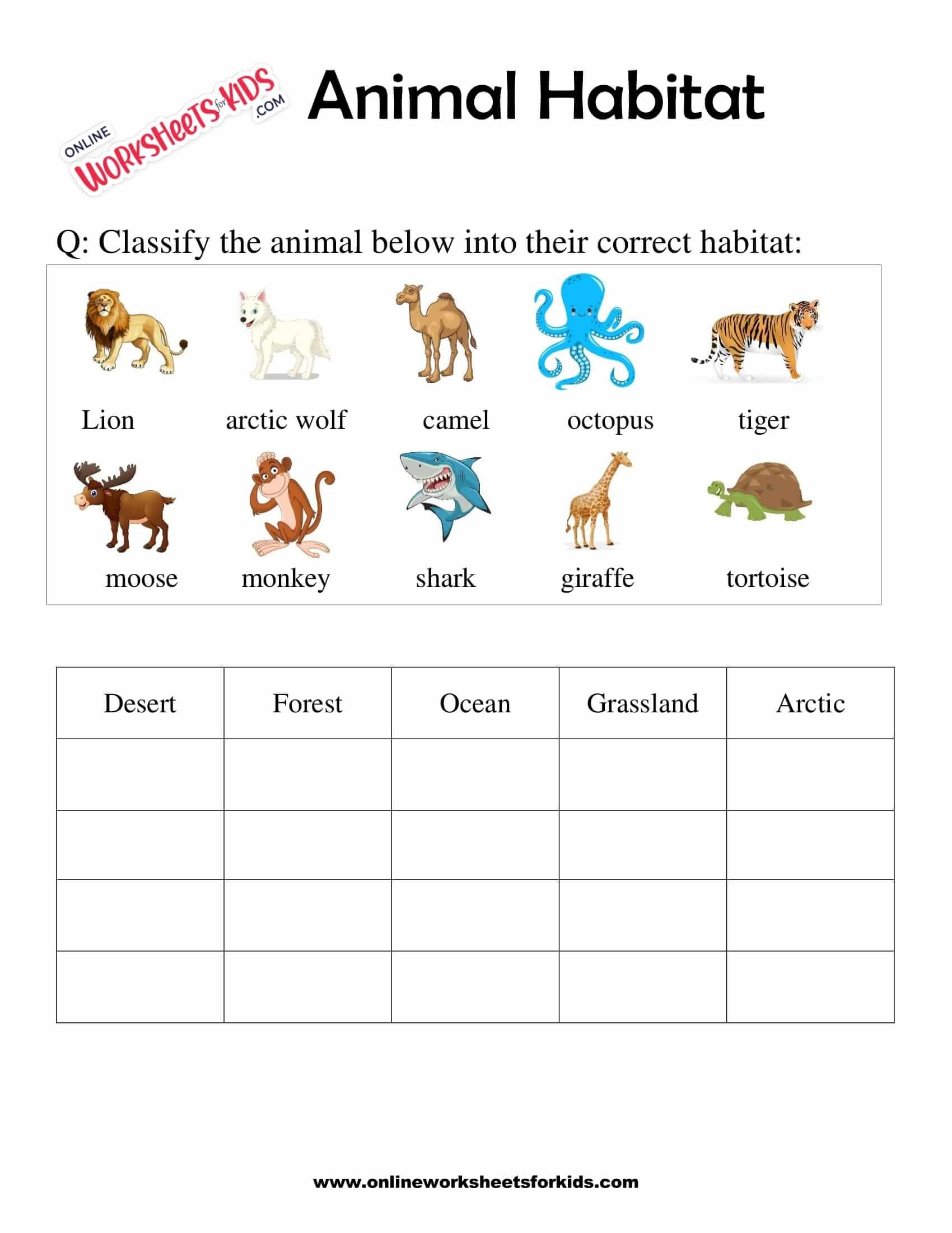 Printable Matching Activity Animal Habitats Worksheets For Grade 1 Worksheets Library