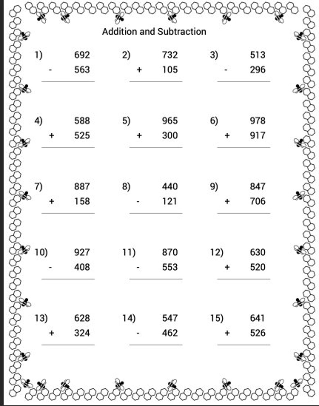 Printable Math Worksheets Addition And Subtraction Homeschool 