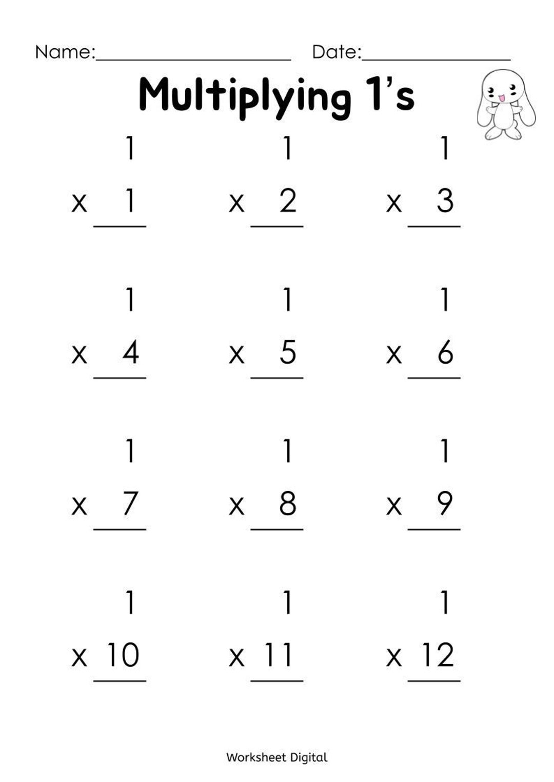 Printable Multiplication Multiplying Worksheets Numbers 1 12 For Kindergarten 1st Grade Math Homeschool Busy Books Etsy Australia