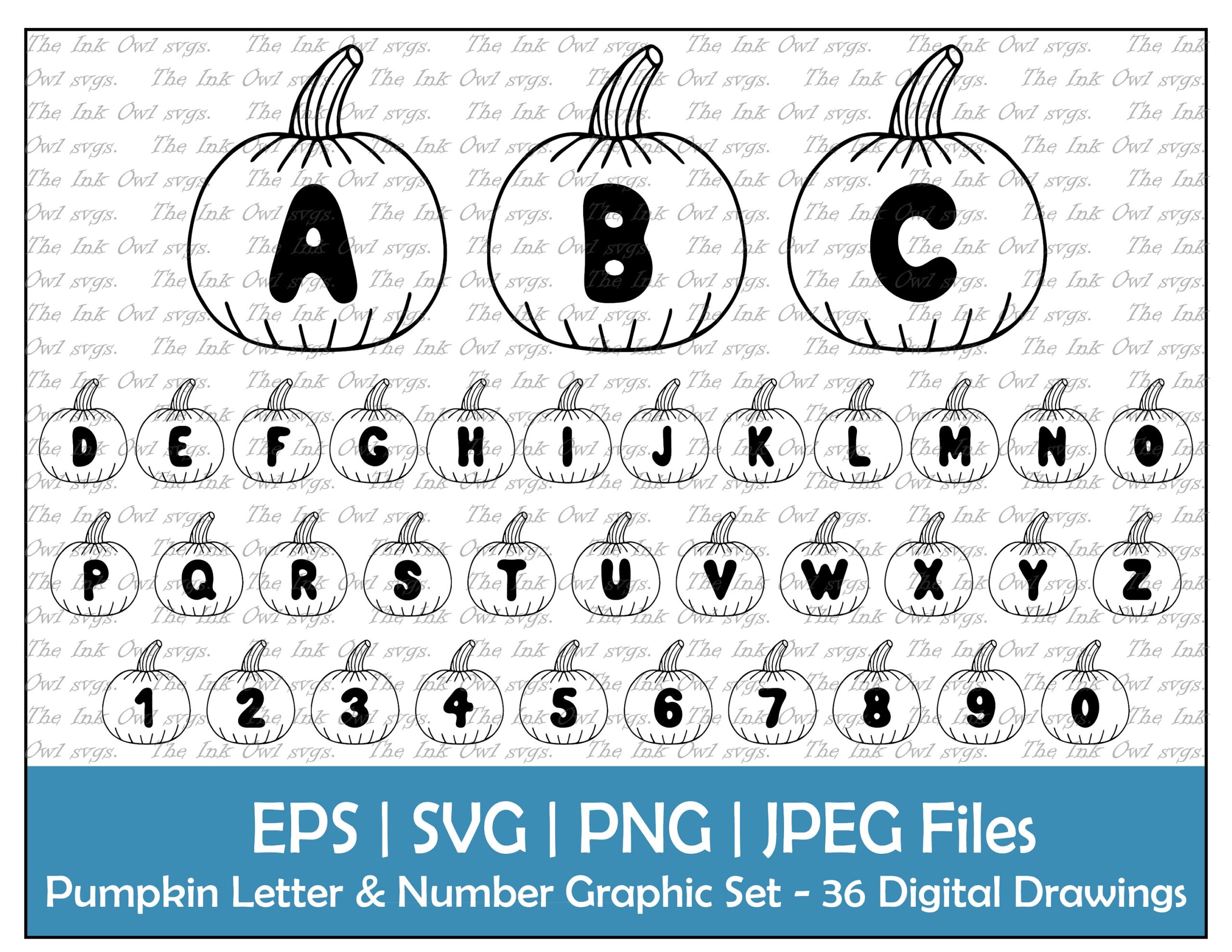 Pumpkin Alphabet Letters And Numbers Vector Clipart Set Outline Text Graphics ABC 123 Banners Halloween PNG JPG Svg Eps Etsy