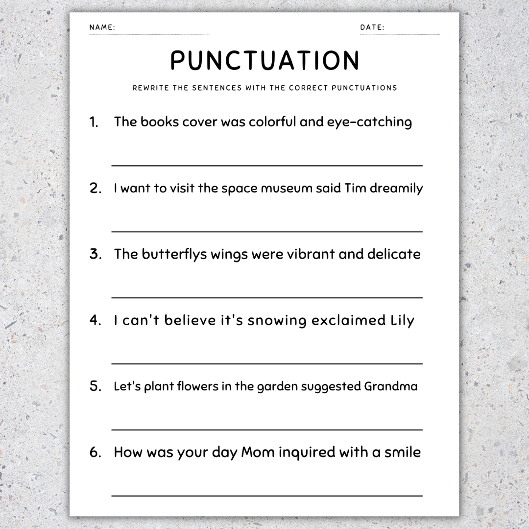 Punctuation Worksheets Fix The Sentences Grammar Practice 3rd 