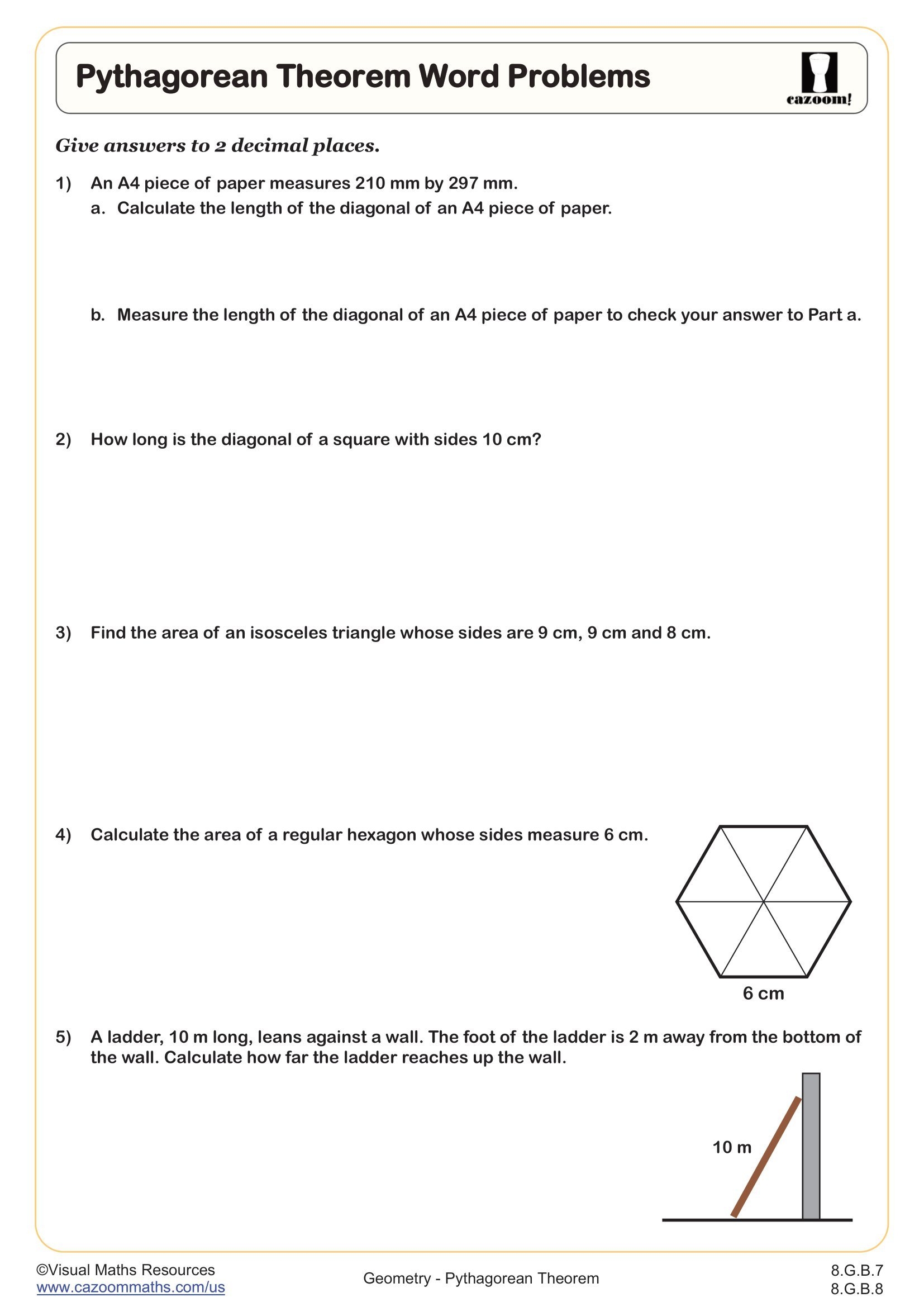 Pythagorean Theorem Word Problems Worksheet PDF Printable 