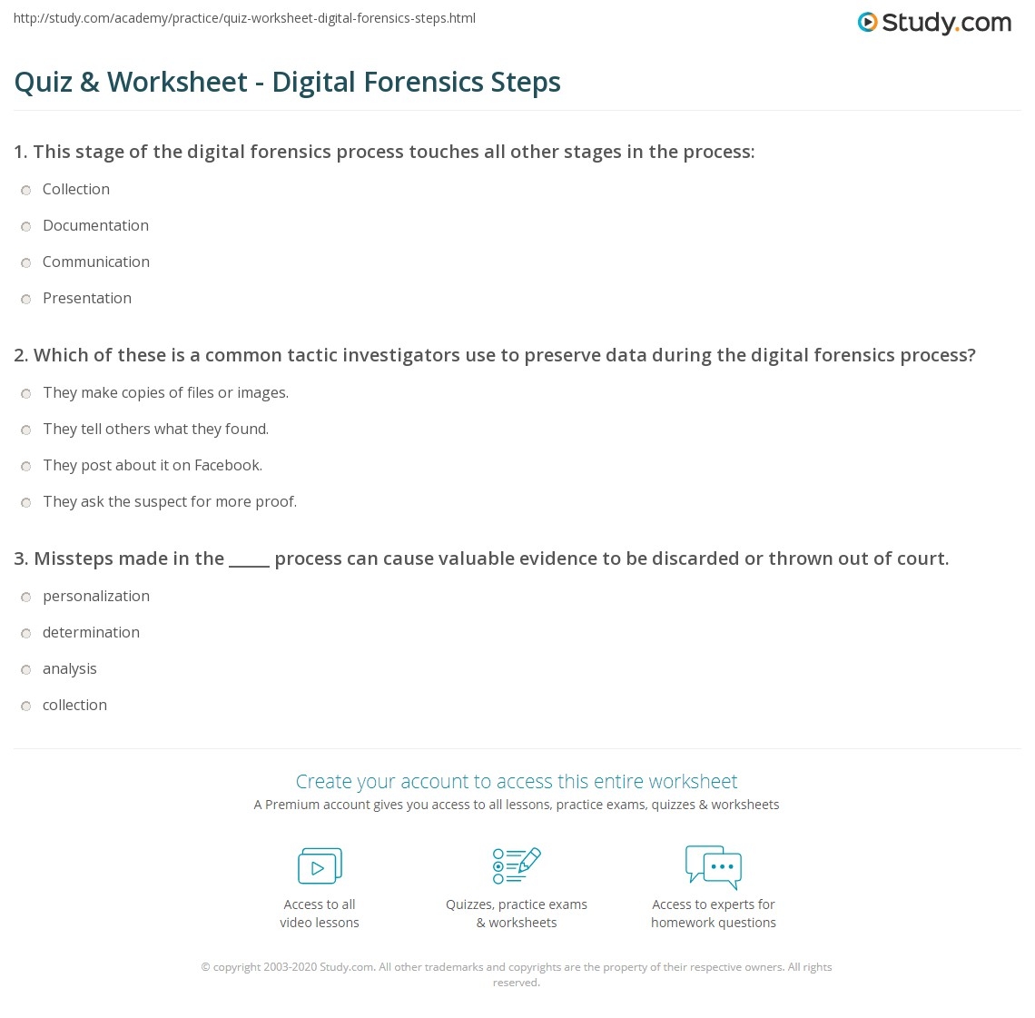 Forensics Reading Comprehension Worksheet