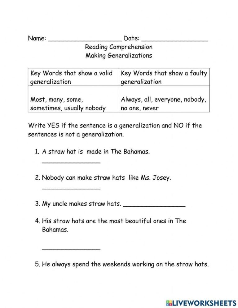 Quiz U0026 Worksheet Interpreting Generalizations Of A Passage Worksheets Library